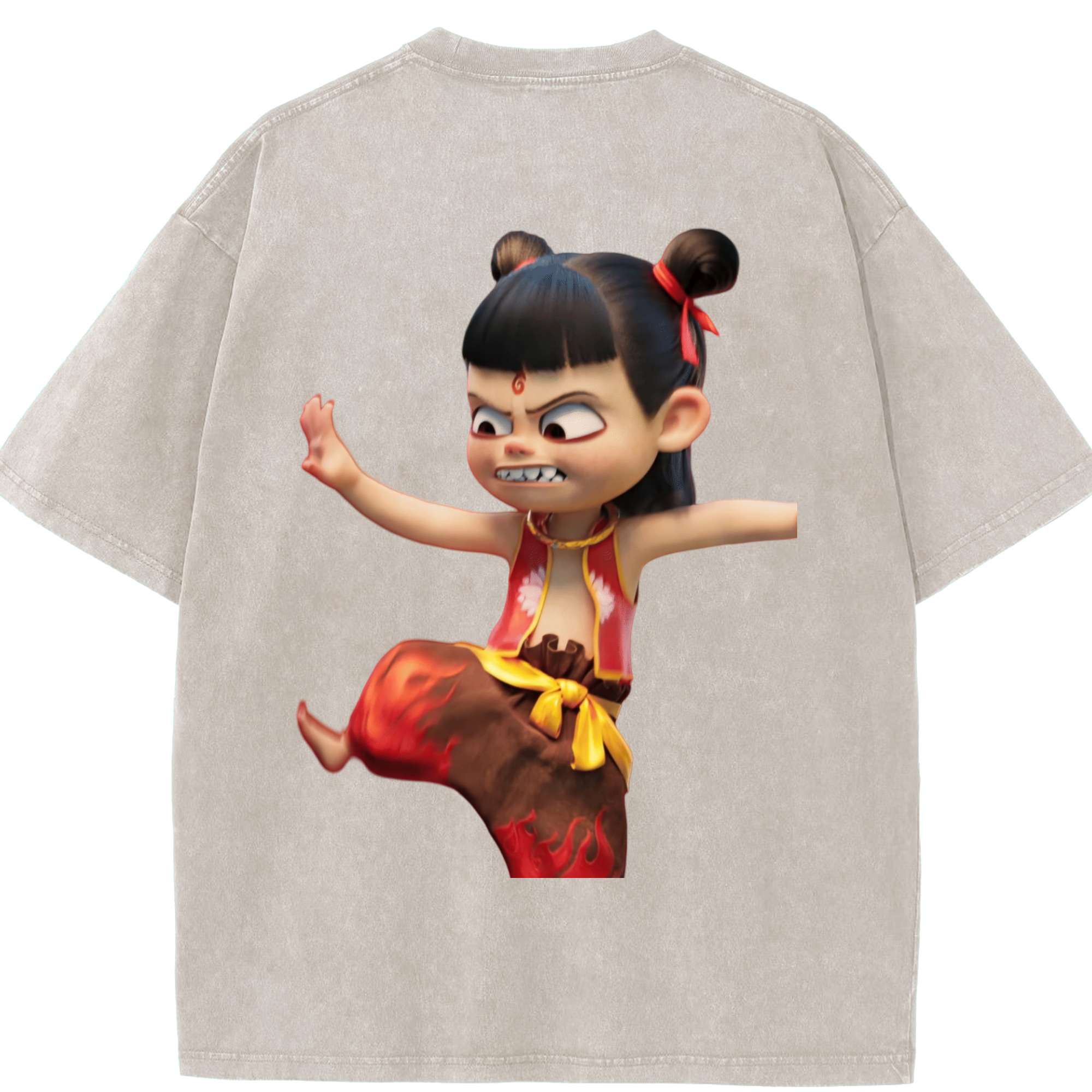 （画像用） Ne Zha 2 ナタ 魔童の大暴れ 綿100% ヴィンテージ風 半袖Tシャツ（背面プリント）