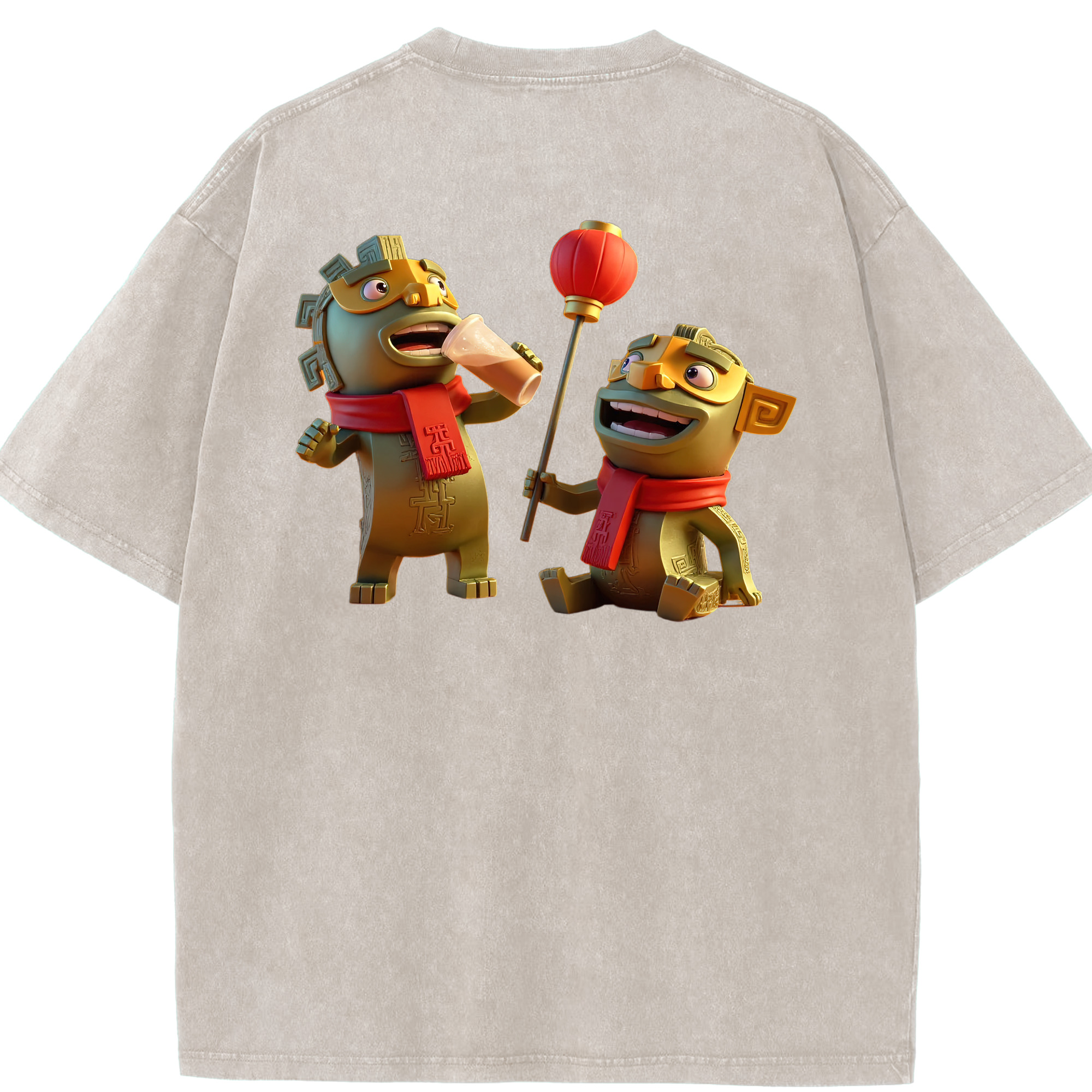 （画像用） Ne Zha 2 ナタ 魔童の大暴れ 綿100% ヴィンテージ風 半袖Tシャツ（背面プリント）
