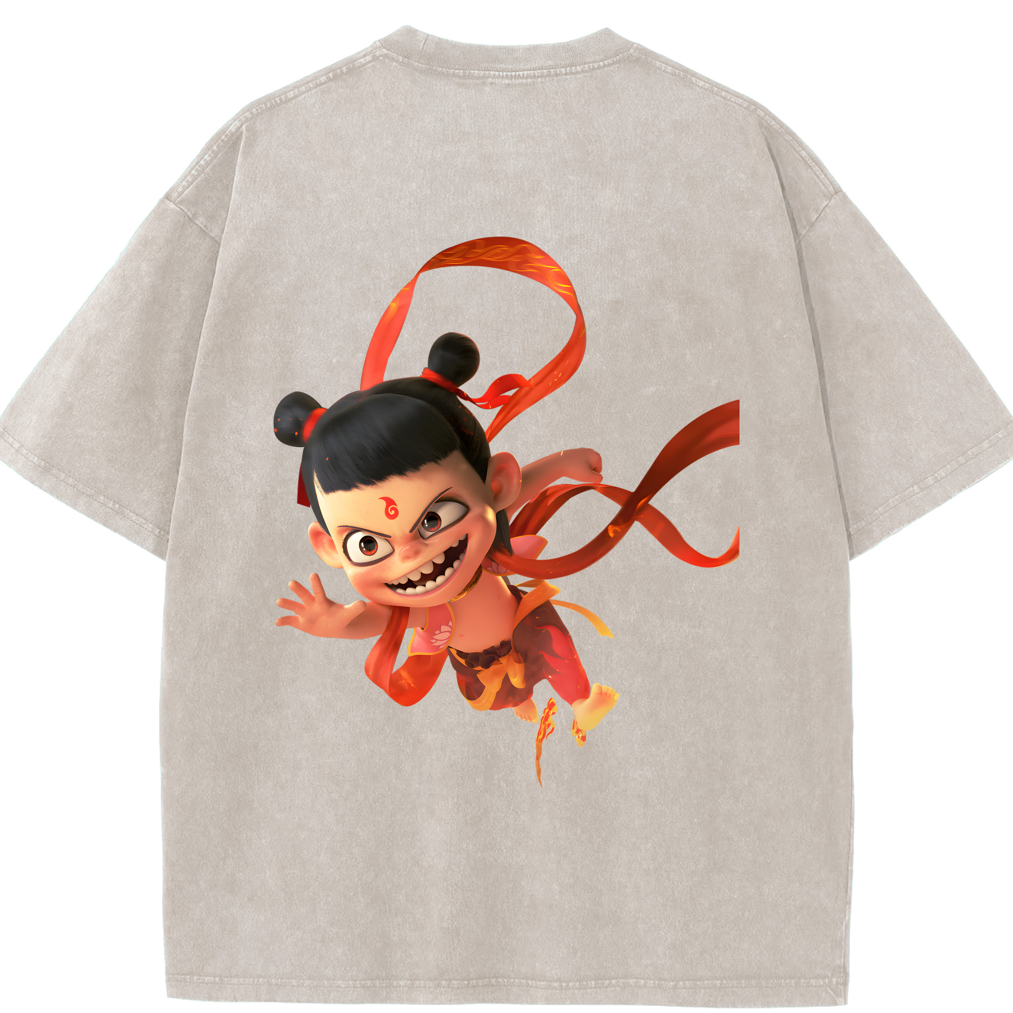 （画像用） Ne Zha 2 ナタ 魔童の大暴れ 綿100% ヴィンテージ風 半袖Tシャツ（背面プリント）