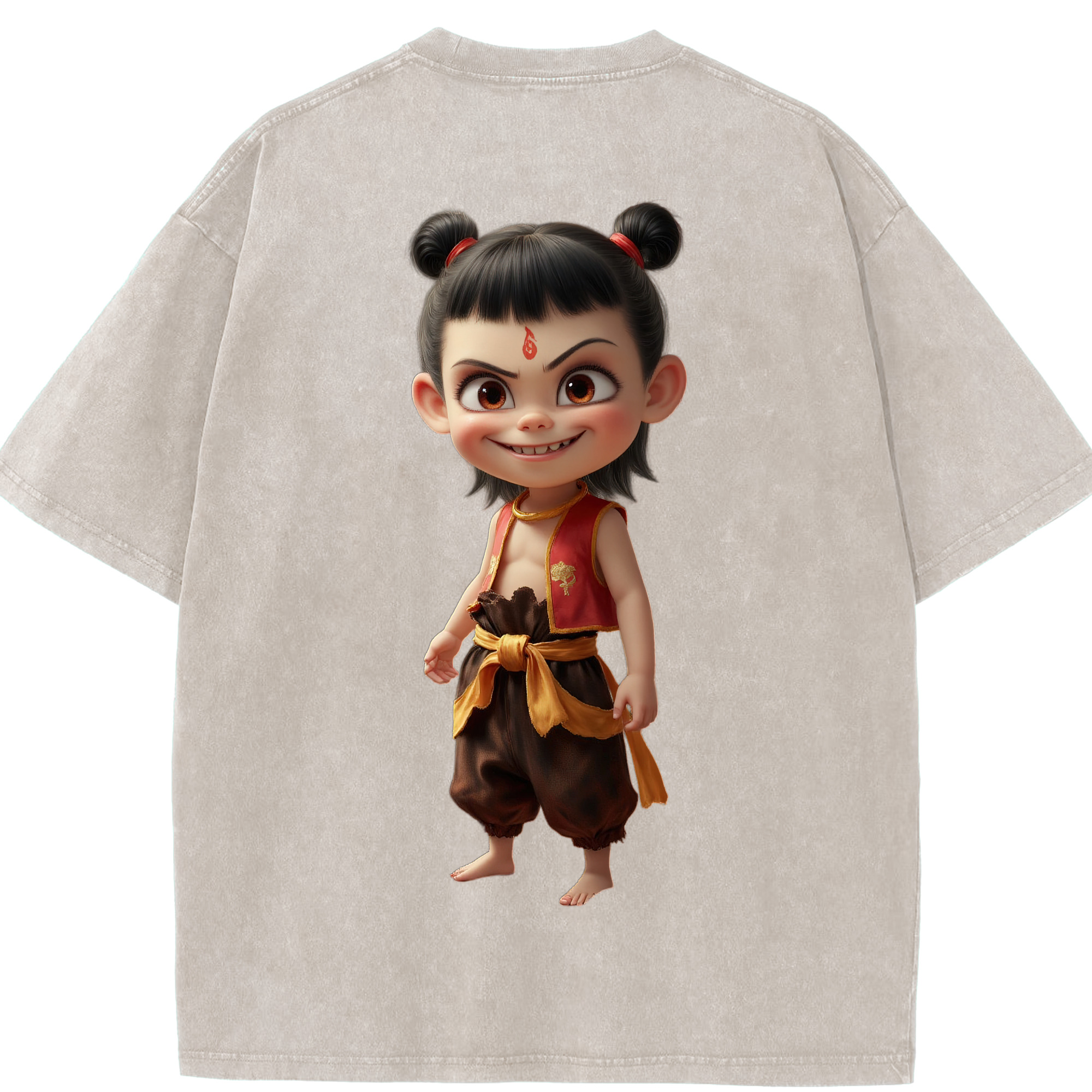 （画像用） Ne Zha 2 ナタ 魔童の大暴れ 綿100% ヴィンテージ風 半袖Tシャツ（背面プリント）
