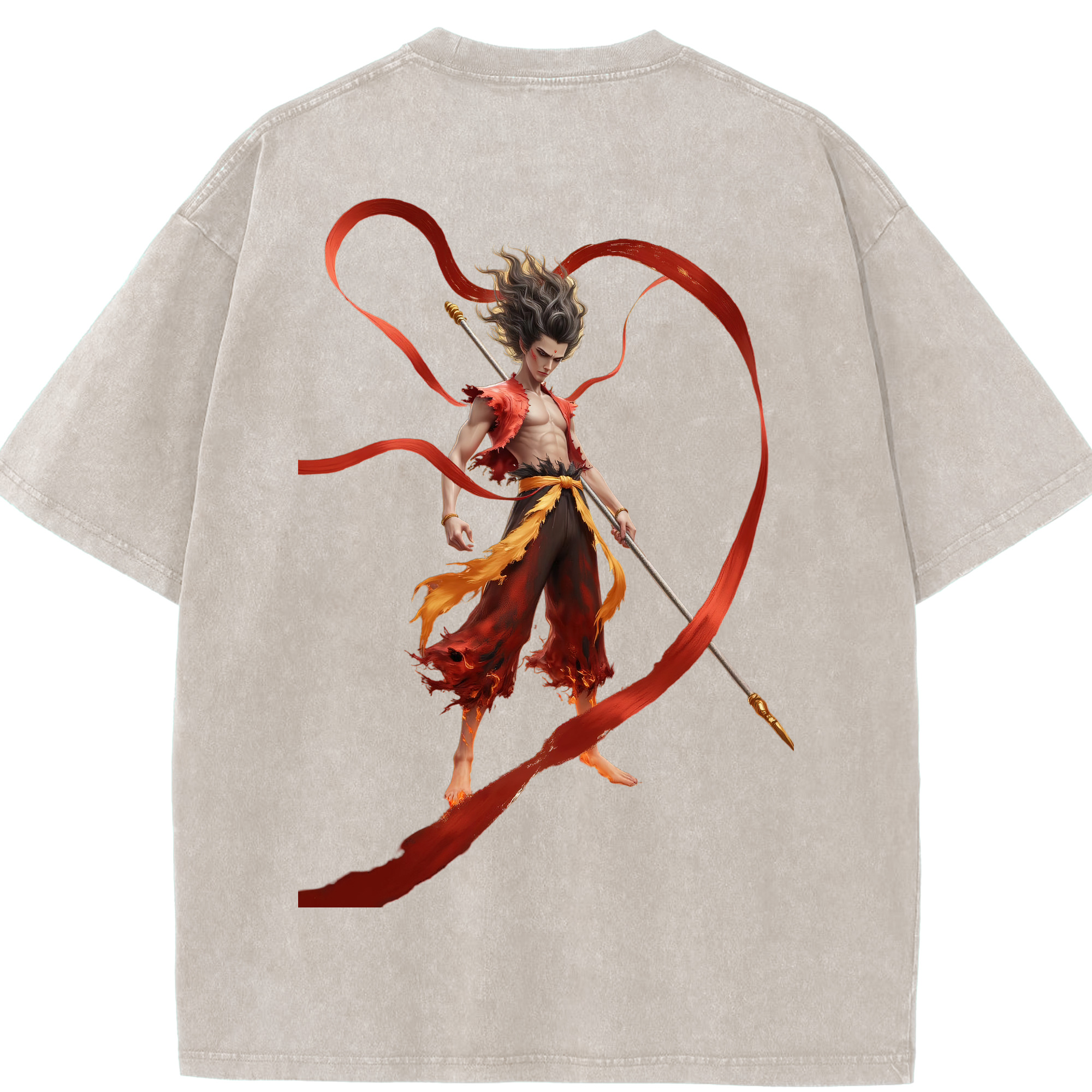 （画像用） Ne Zha 2 ナタ 魔童の大暴れ 綿100% ヴィンテージ風 半袖Tシャツ（背面プリント）