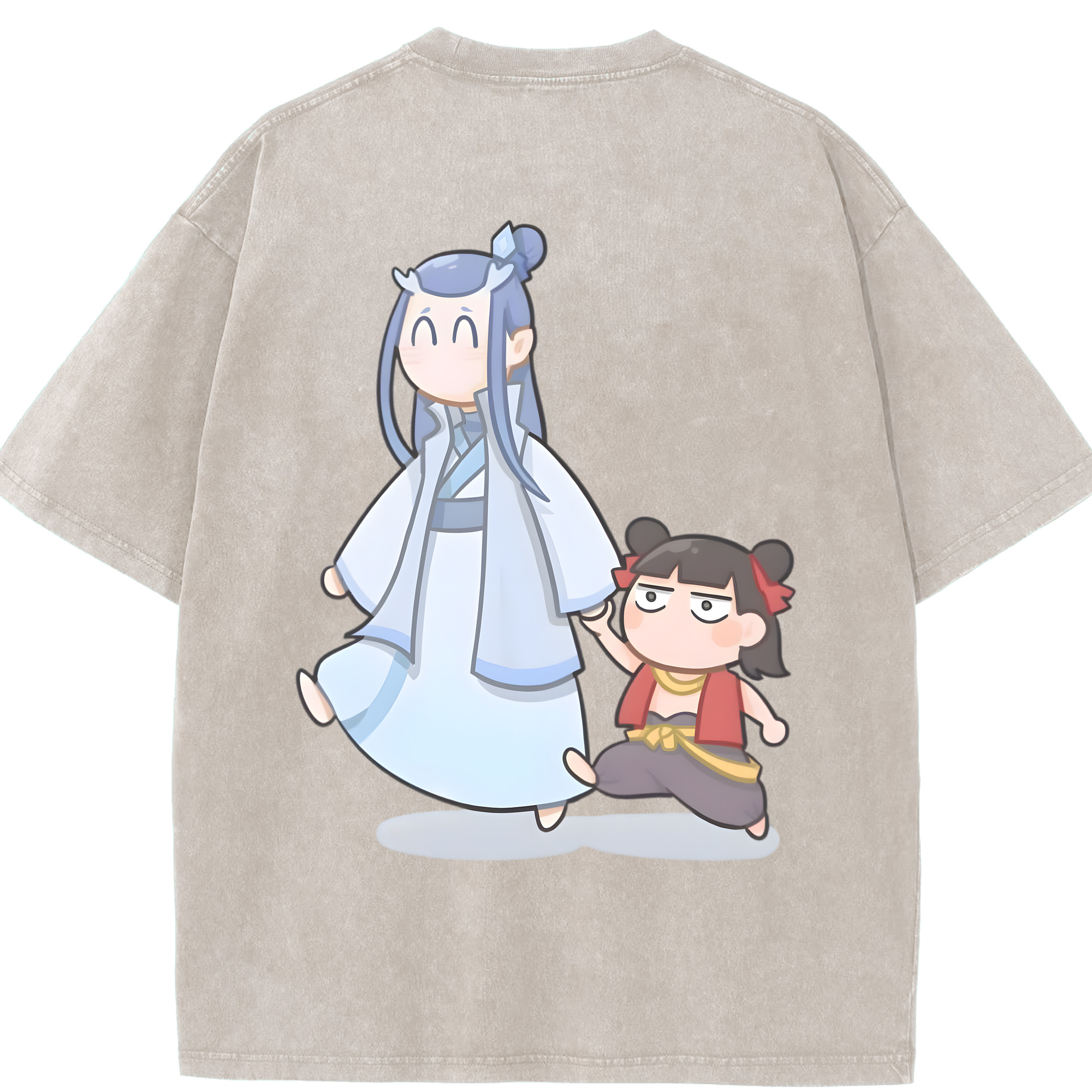 （画像用） Ne Zha 2 ナタ 魔童の大暴れ 綿100% ヴィンテージ風 半袖Tシャツ（背面プリント）