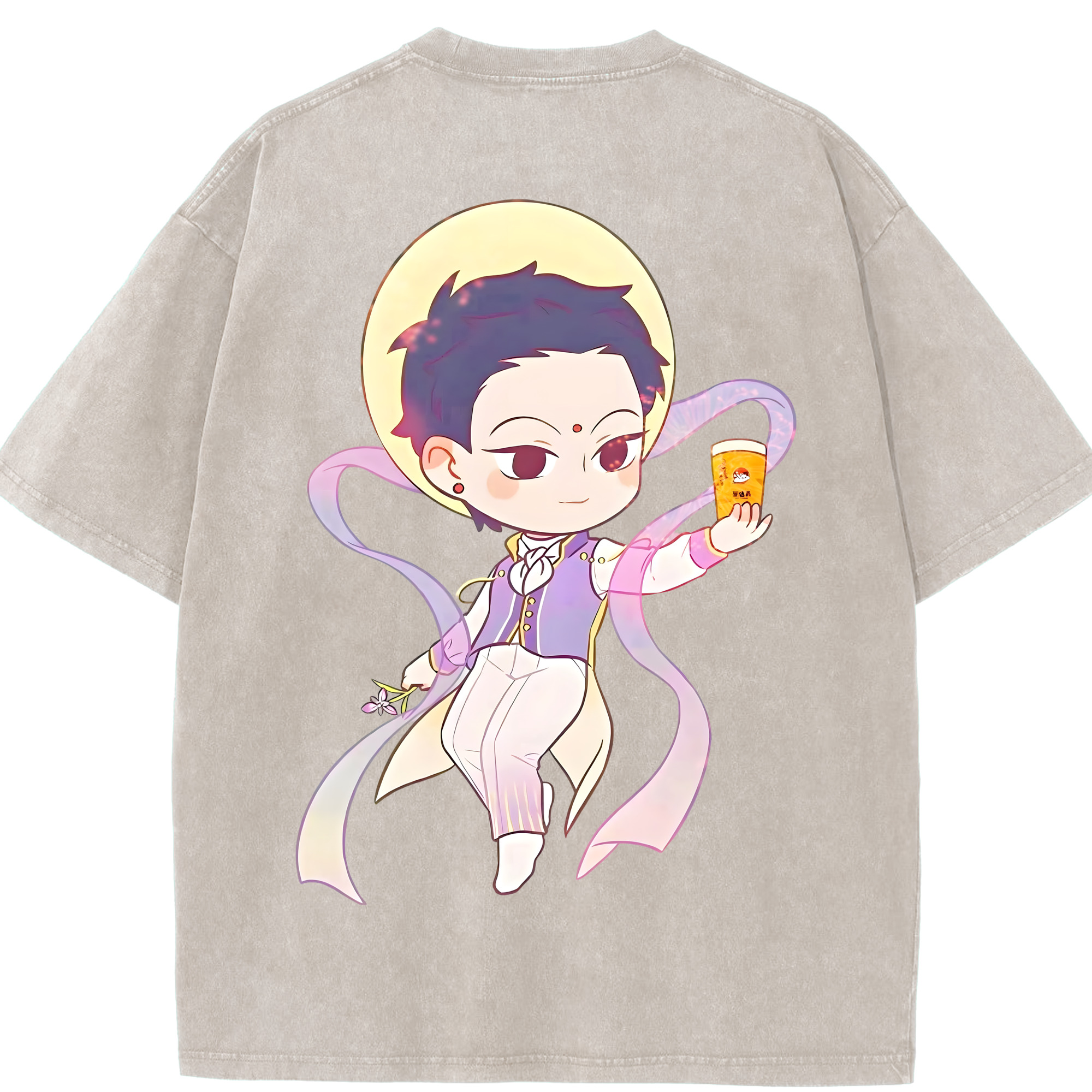 （画像用） Ne Zha 2 ナタ 魔童の大暴れ 綿100% ヴィンテージ風 半袖Tシャツ（背面プリント）