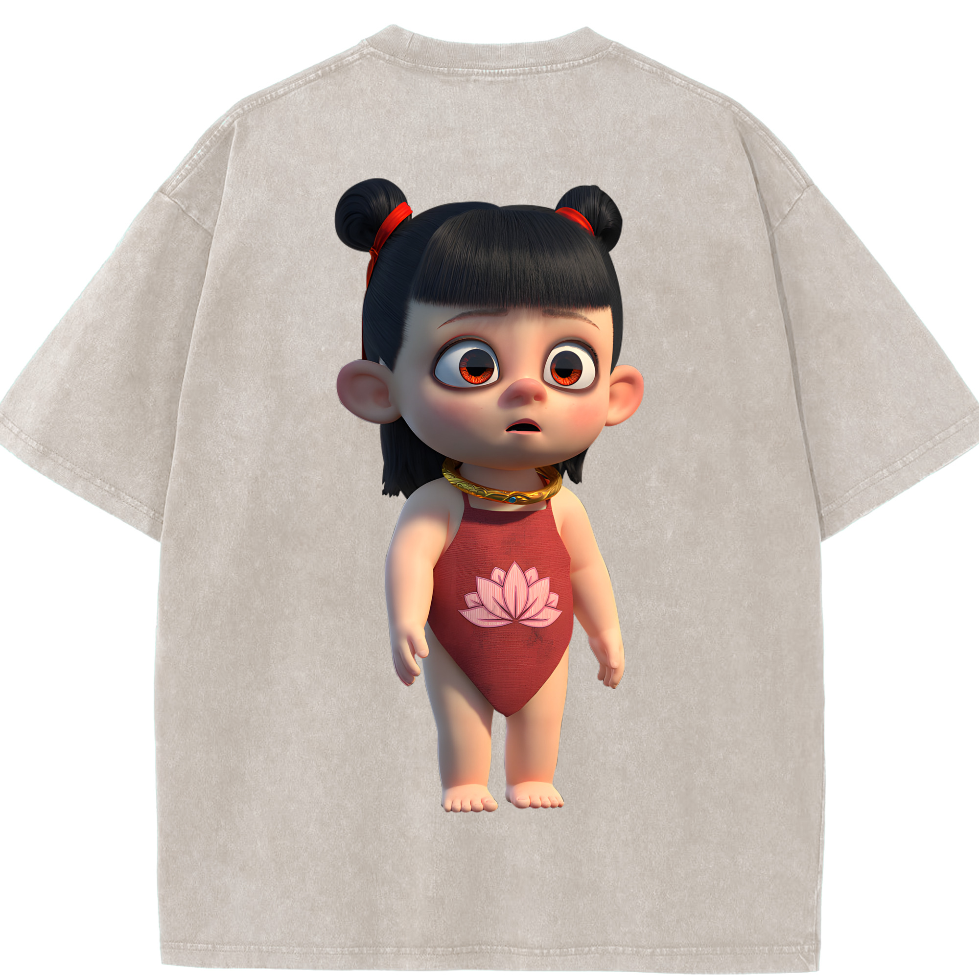 （画像用） Ne Zha 2 ナタ 魔童の大暴れ 綿100% ヴィンテージ風 半袖Tシャツ（背面プリント）