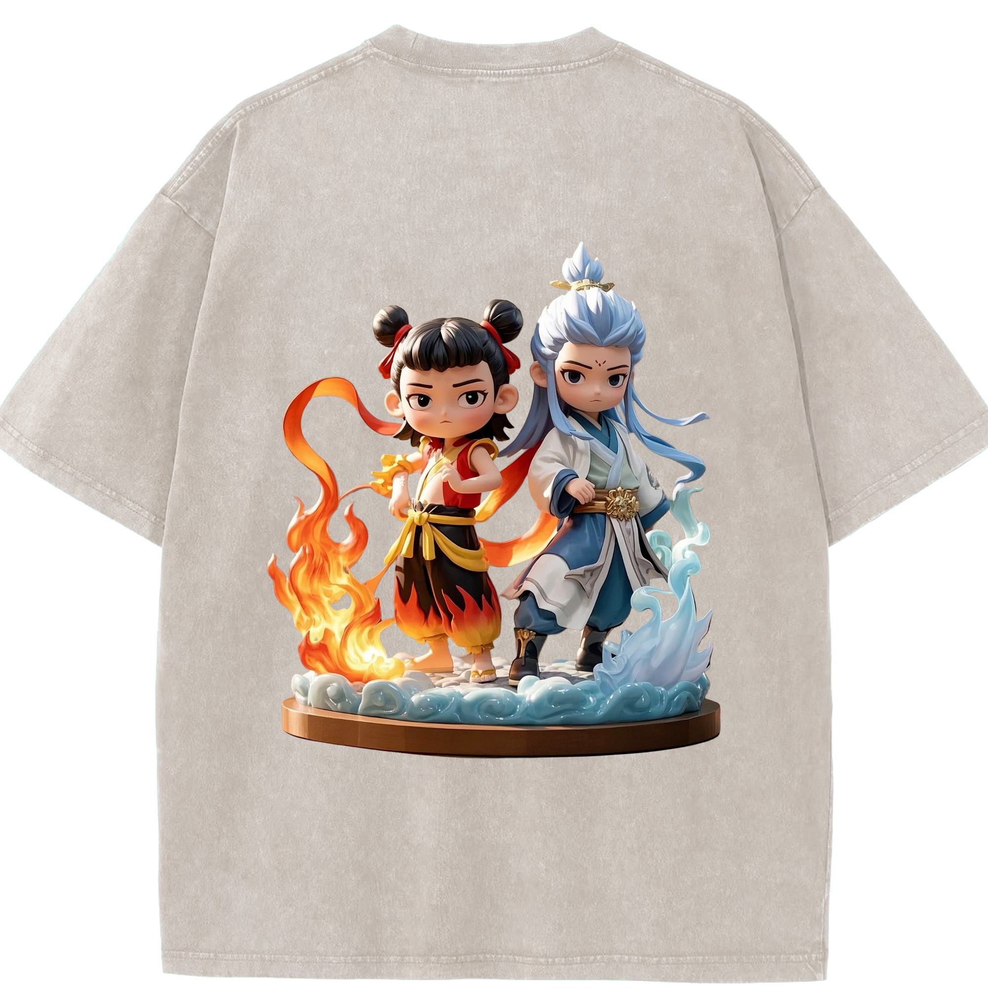 （画像用） Ne Zha 2 ナタ 魔童の大暴れ 綿100% ヴィンテージ風 半袖Tシャツ（背面プリント）