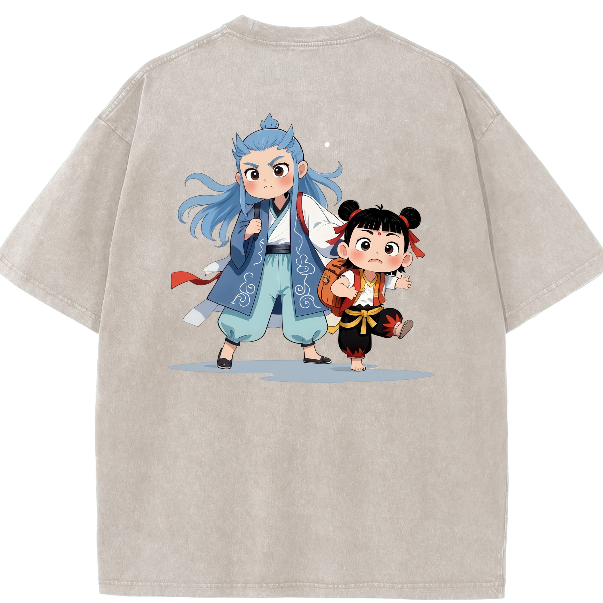 （画像用） Ne Zha 2 ナタ 魔童の大暴れ 綿100% ヴィンテージ風 半袖Tシャツ（背面プリント）