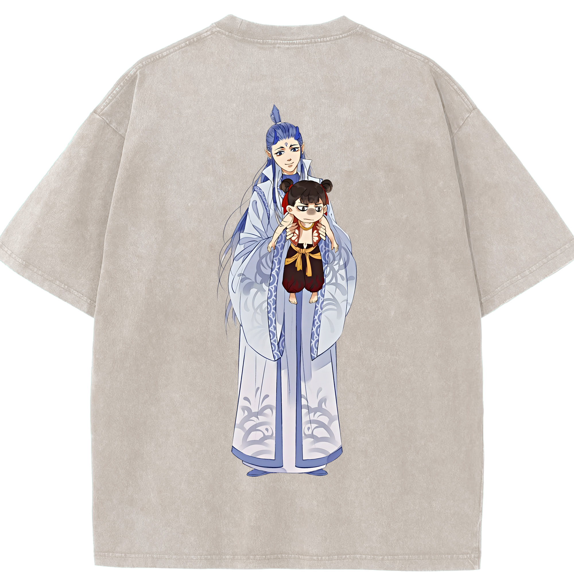 （画像用） Ne Zha 2 ナタ 魔童の大暴れ 綿100% ヴィンテージ風 半袖Tシャツ（背面プリント）