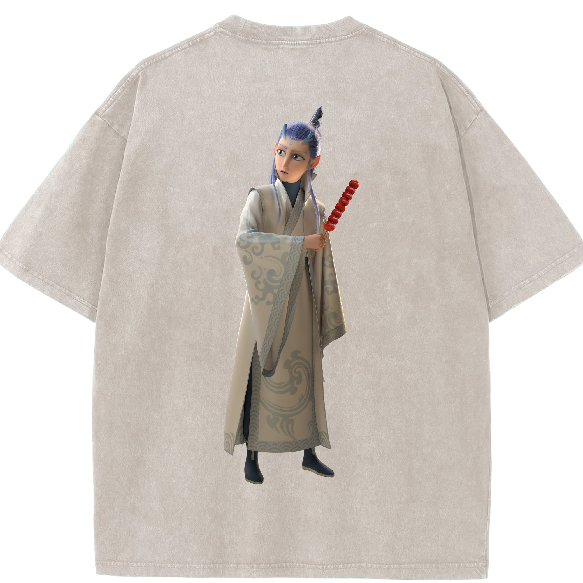 （画像用） Ne Zha 2 ナタ 魔童の大暴れ 綿100% ヴィンテージ風 半袖Tシャツ（背面プリント）