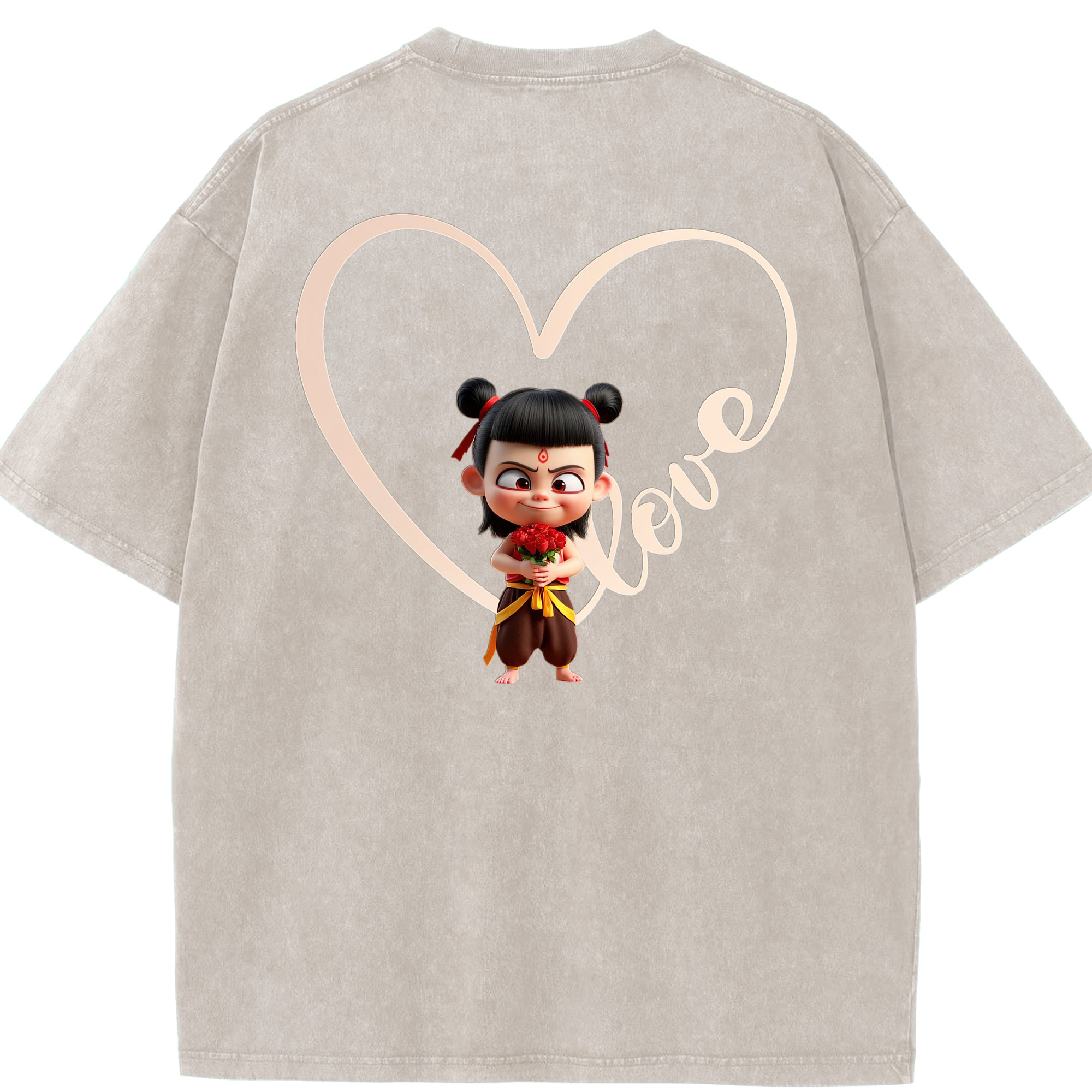 （画像用） Ne Zha 2 ナタ 魔童の大暴れ 綿100% ヴィンテージ風 半袖Tシャツ（背面プリント）