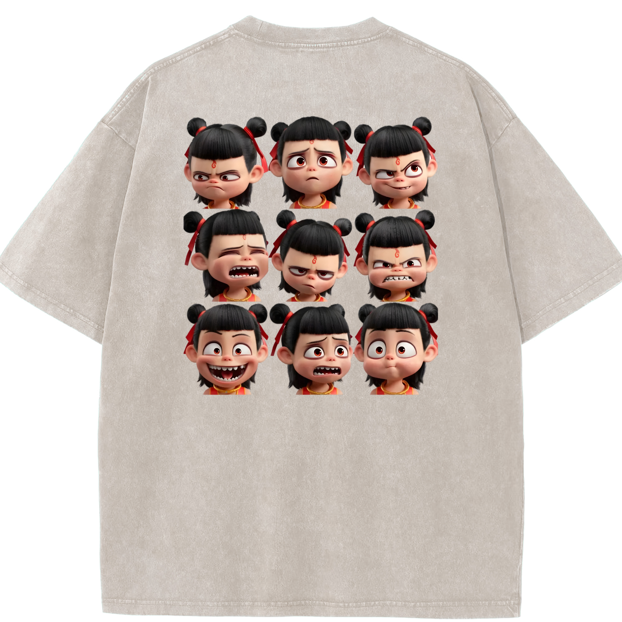 （画像用） Ne Zha 2 ナタ 魔童の大暴れ 綿100% ヴィンテージ風 半袖Tシャツ（背面プリント）
