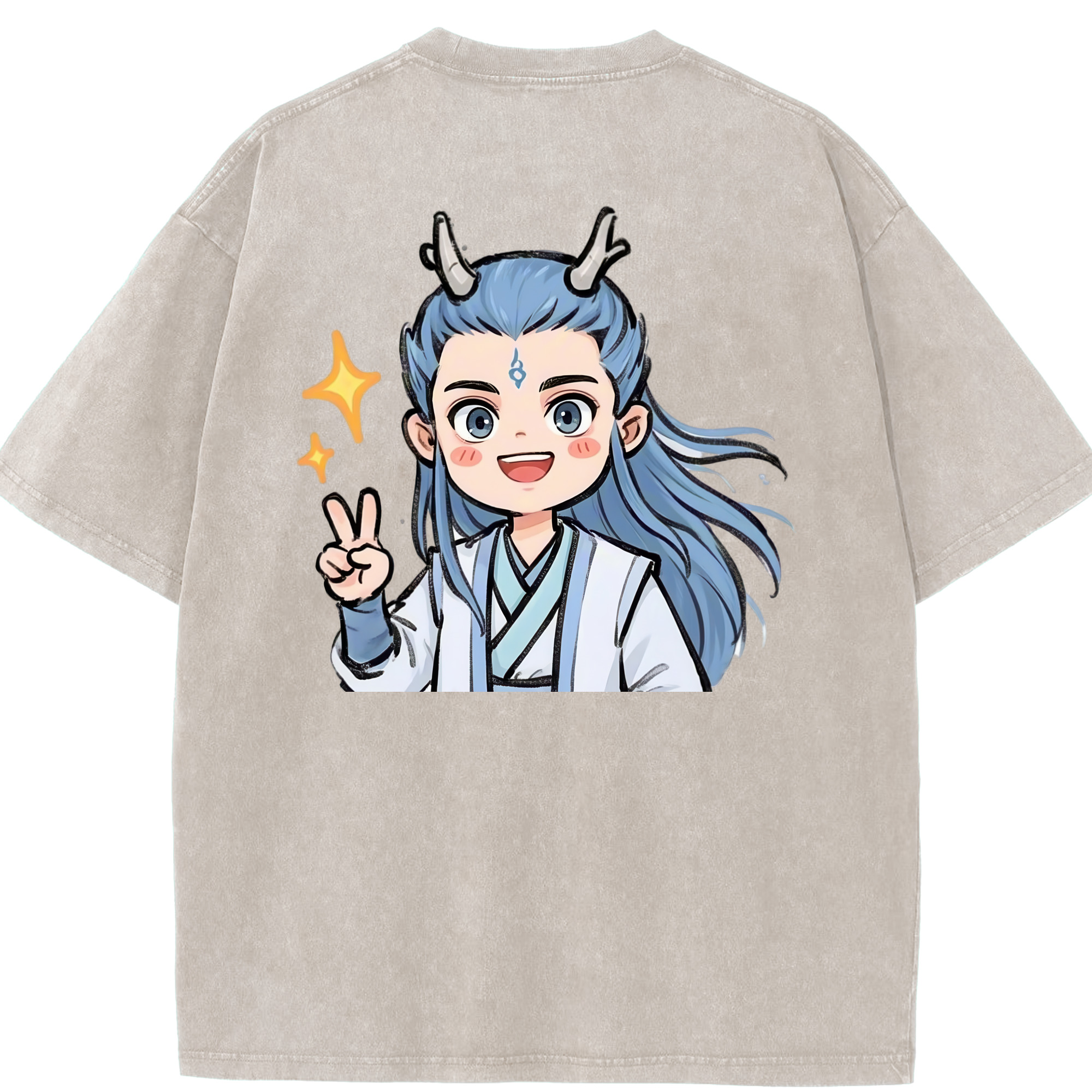 （画像用） Ne Zha 2 ナタ 魔童の大暴れ 綿100% ヴィンテージ風 半袖Tシャツ（背面プリント）