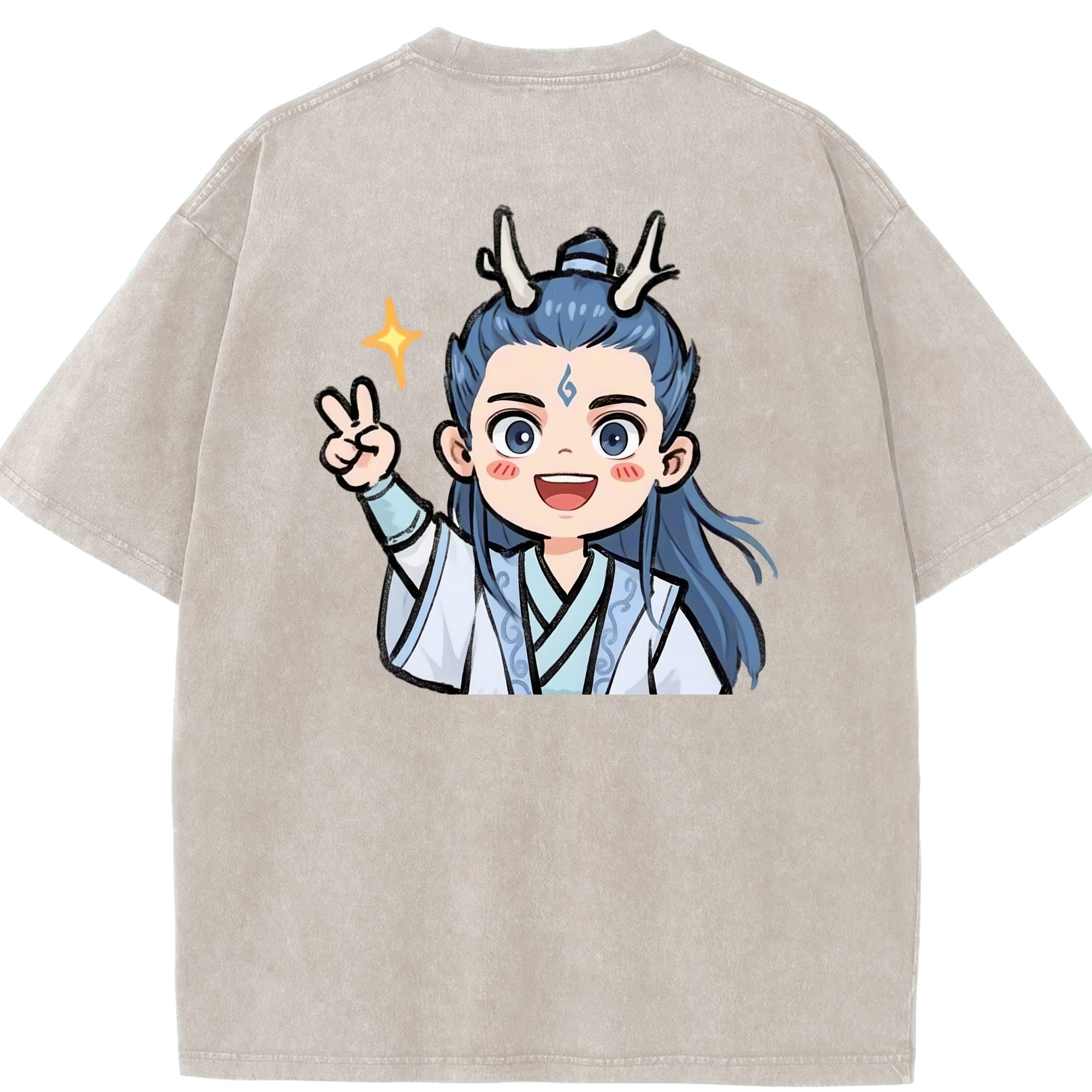 （画像用） Ne Zha 2 ナタ 魔童の大暴れ 綿100% ヴィンテージ風 半袖Tシャツ（背面プリント）