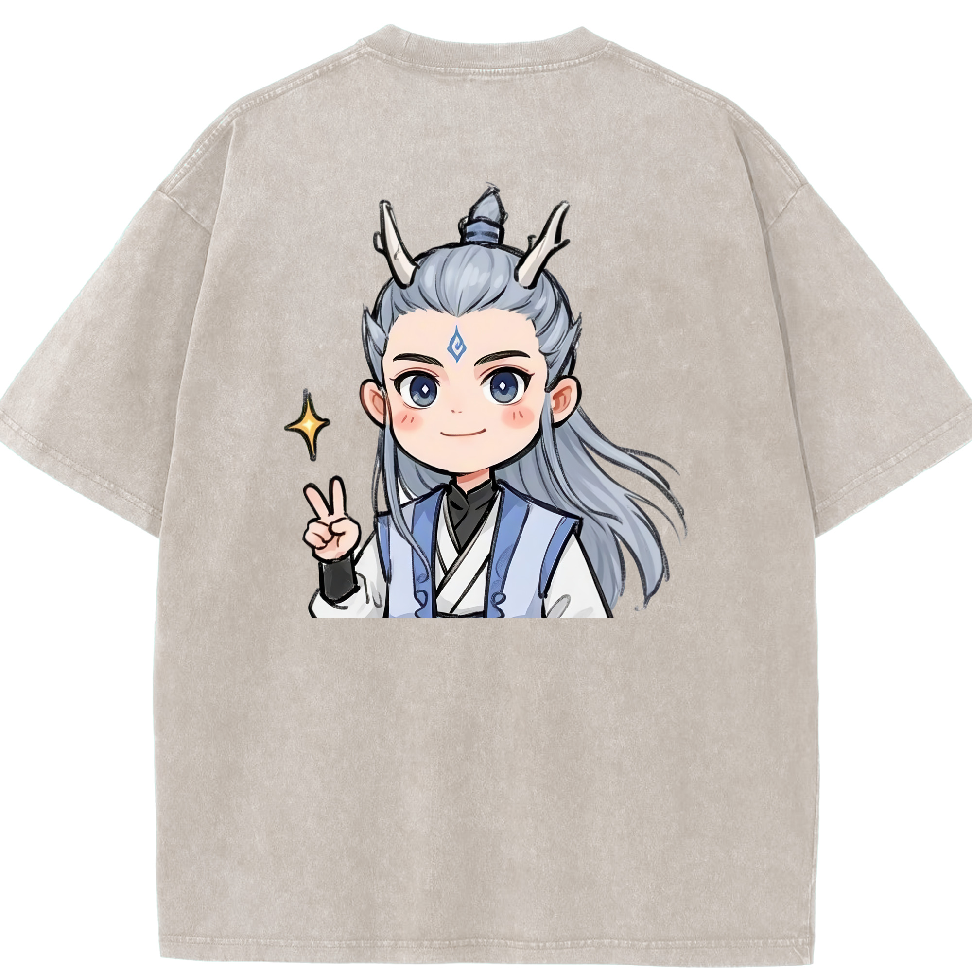 （画像用） Ne Zha 2 ナタ 魔童の大暴れ 綿100% ヴィンテージ風 半袖Tシャツ（背面プリント）