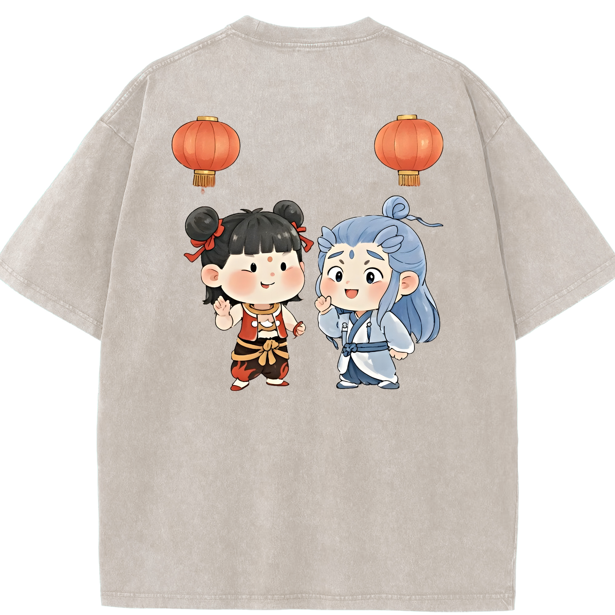（画像用） Ne Zha 2 ナタ 魔童の大暴れ 綿100% ヴィンテージ風 半袖Tシャツ（背面プリント）