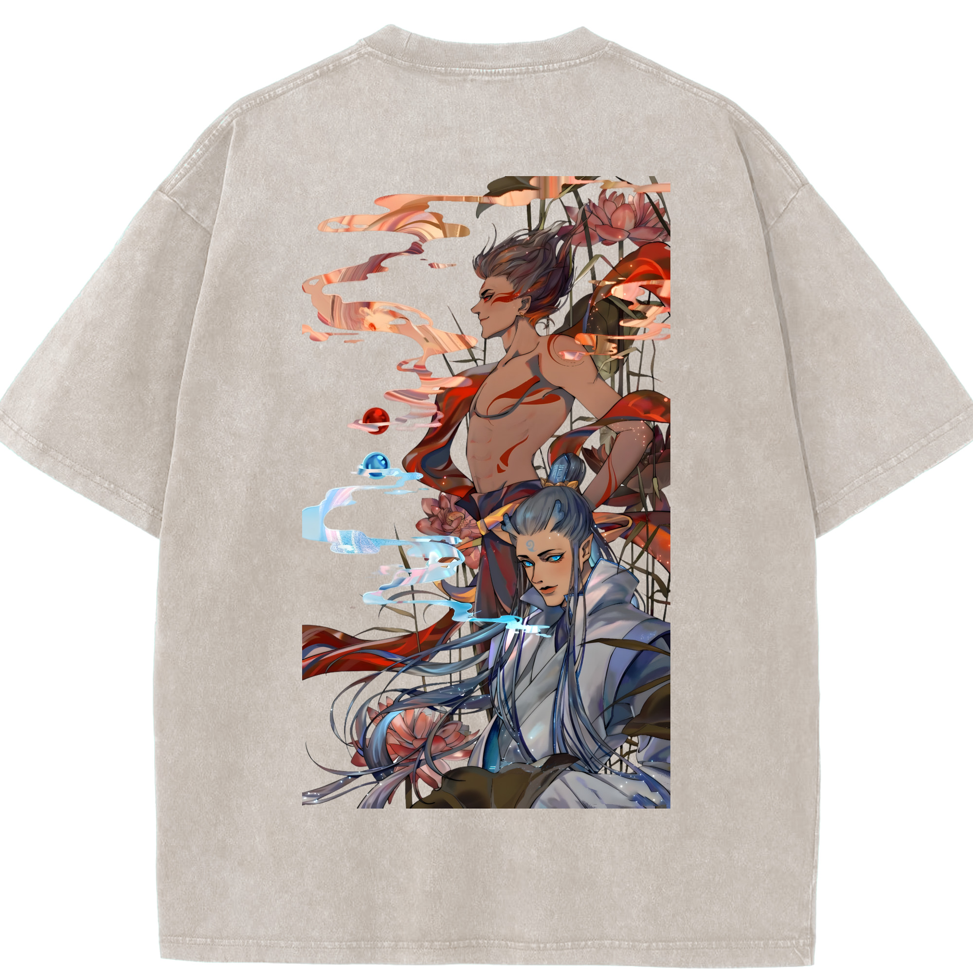 （画像用） Ne Zha 2 ナタ 魔童の大暴れ 綿100% ヴィンテージ風 半袖Tシャツ（背面プリント）