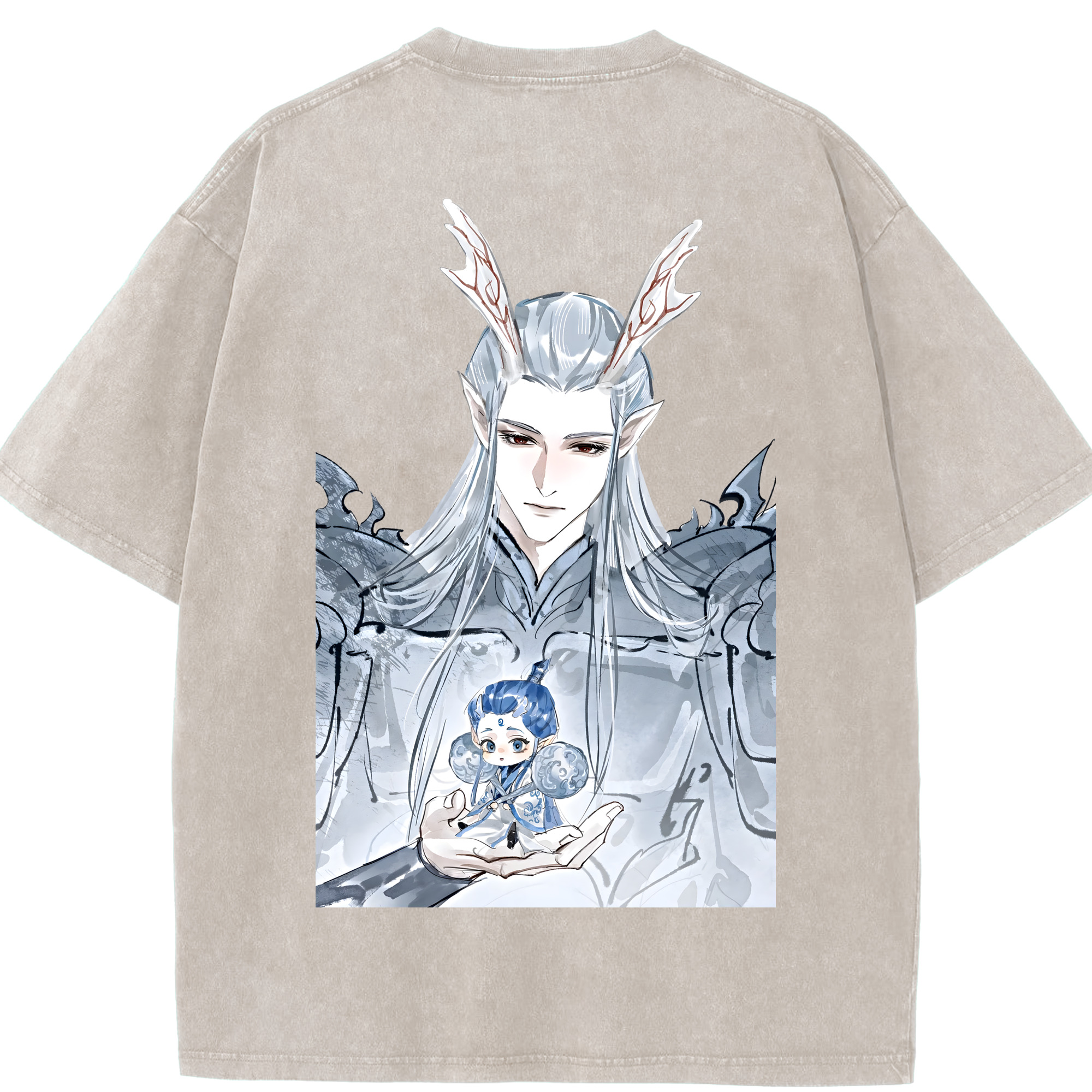 （画像用） Ne Zha 2 ナタ 魔童の大暴れ 綿100% ヴィンテージ風 半袖Tシャツ（背面プリント）