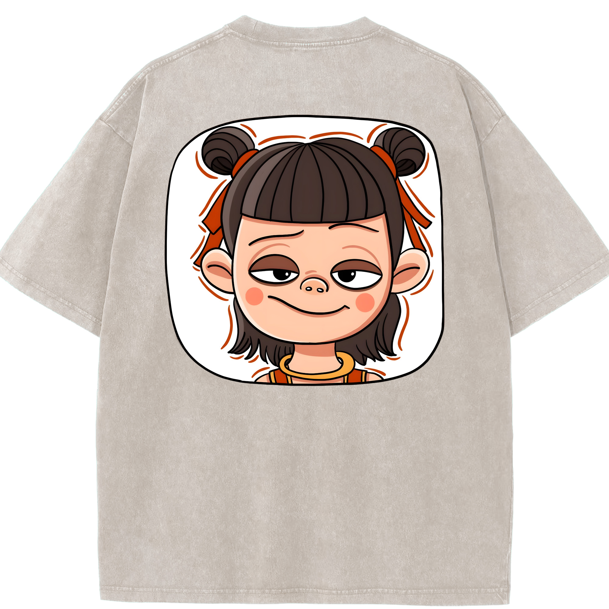 （画像用） Ne Zha 2 ナタ 魔童の大暴れ 綿100% ヴィンテージ風 半袖Tシャツ（背面プリント）