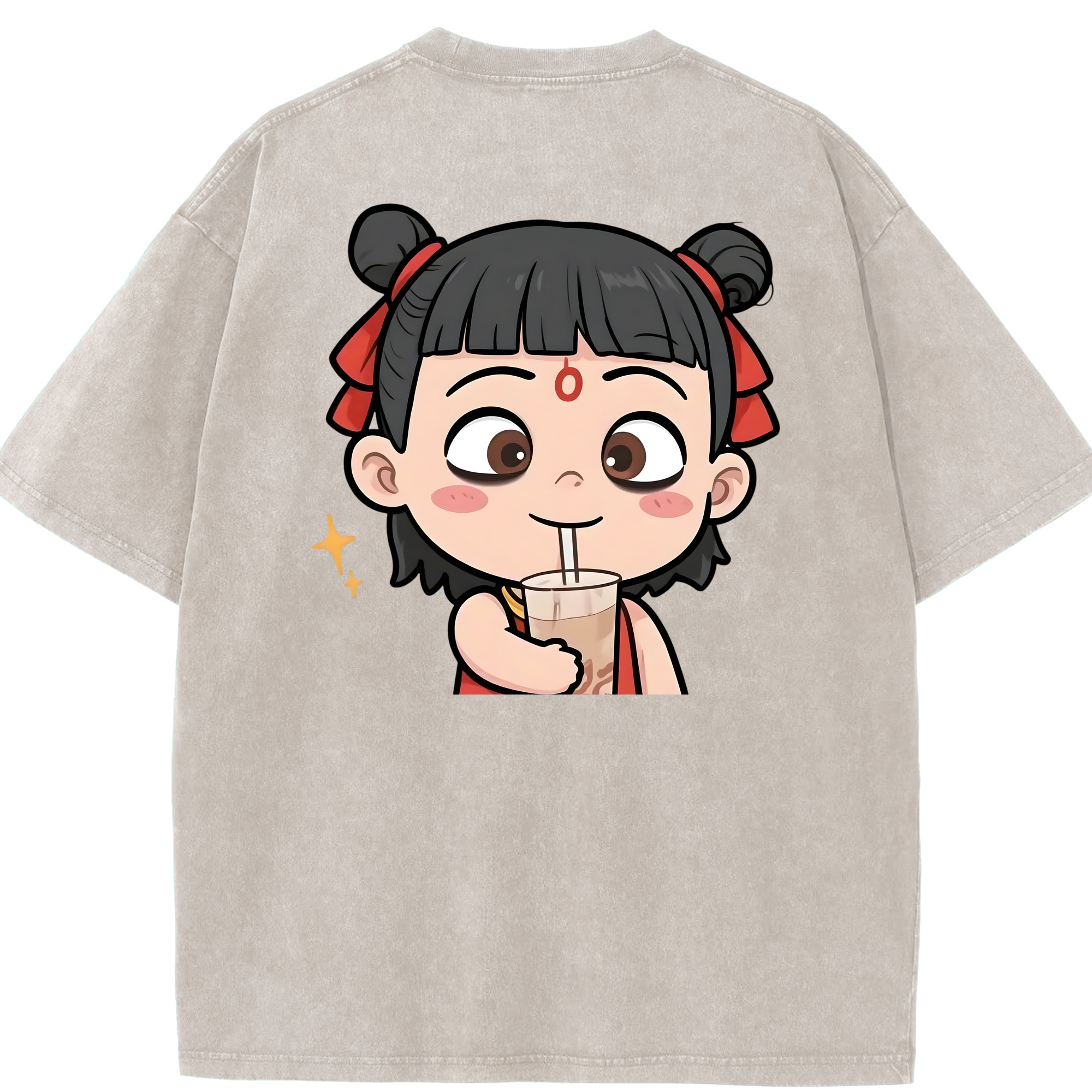 （画像用） Ne Zha 2 ナタ 魔童の大暴れ 綿100% ヴィンテージ風 半袖Tシャツ（背面プリント）