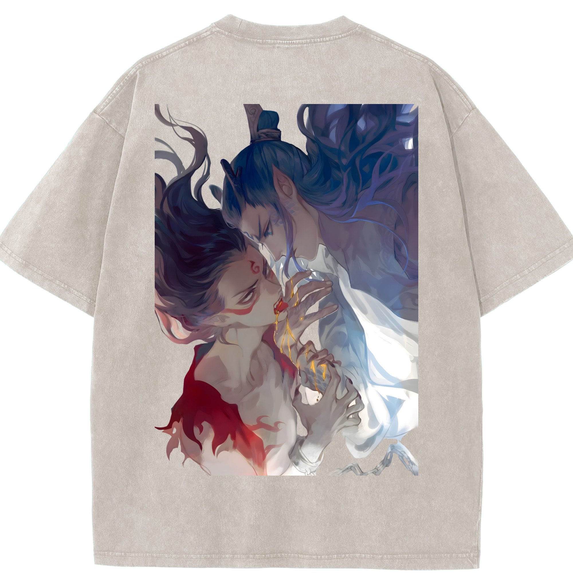 （画像用） Ne Zha 2 ナタ 魔童の大暴れ 綿100% ヴィンテージ風 半袖Tシャツ（背面プリント）