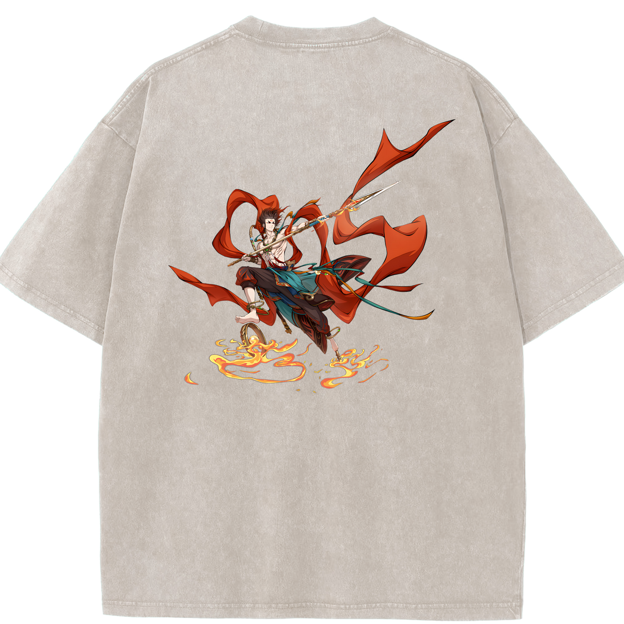 （画像用） Ne Zha 2 ナタ 魔童の大暴れ 綿100% ヴィンテージ風 半袖Tシャツ（背面プリント）