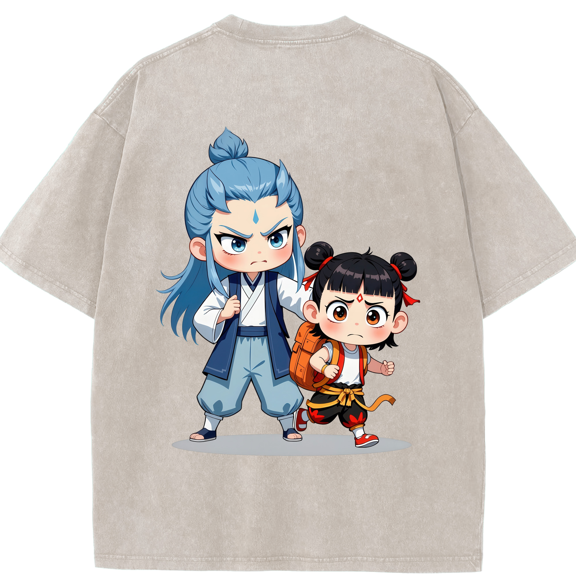 （画像用） Ne Zha 2 ナタ 魔童の大暴れ 綿100% ヴィンテージ風 半袖Tシャツ（背面プリント）