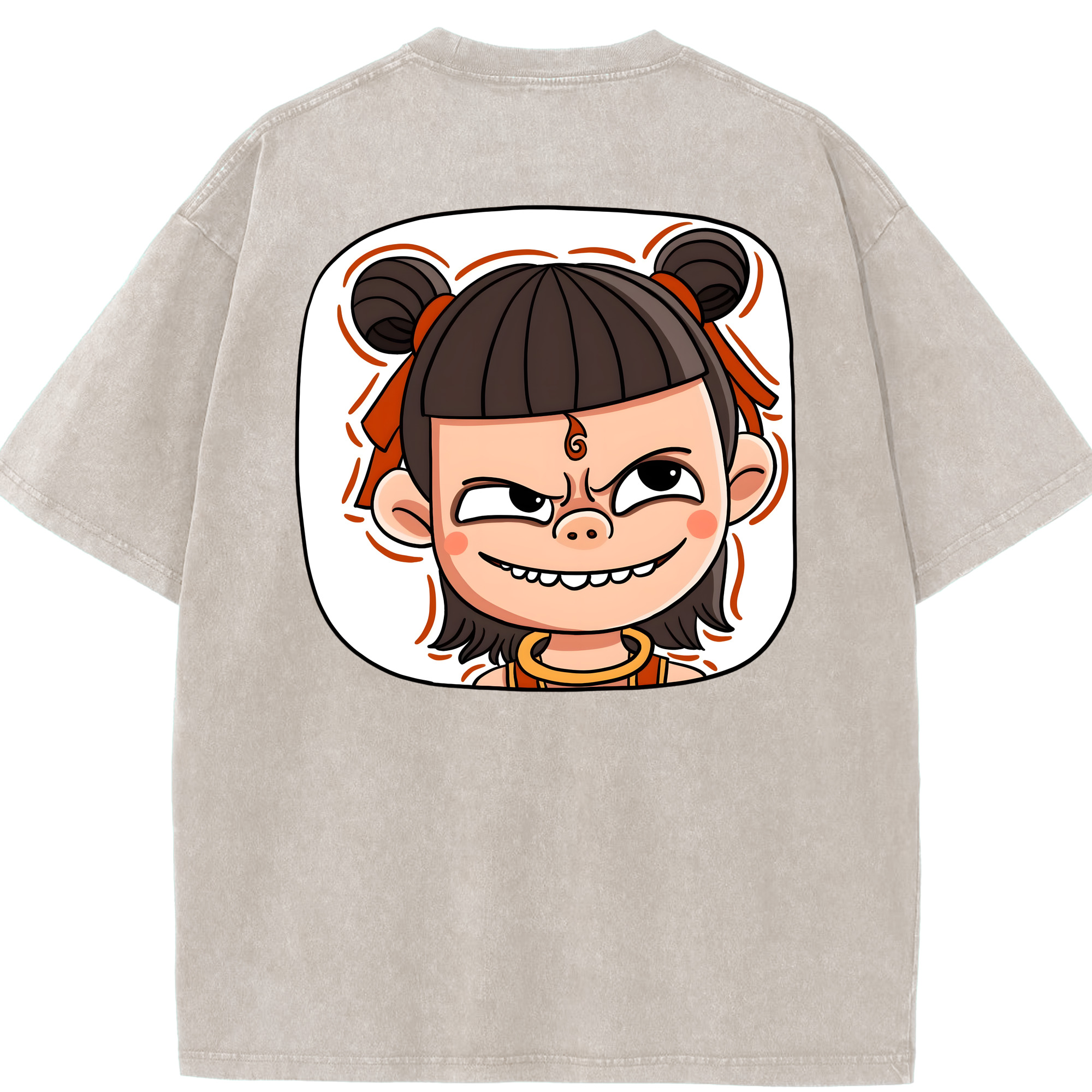 （画像用） Ne Zha 2 ナタ 魔童の大暴れ 綿100% ヴィンテージ風 半袖Tシャツ（背面プリント）