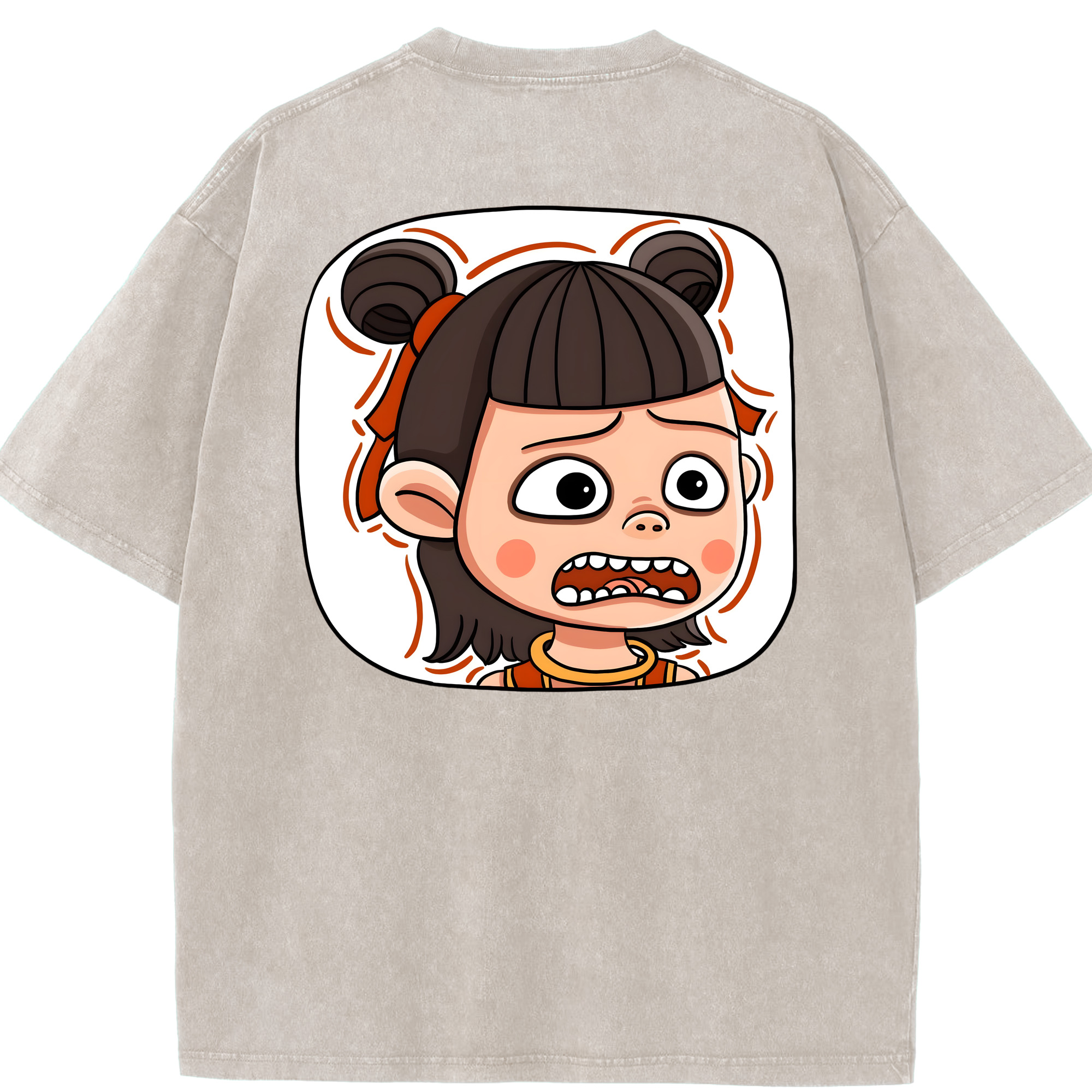 （画像用） Ne Zha 2 ナタ 魔童の大暴れ 綿100% ヴィンテージ風 半袖Tシャツ（背面プリント）
