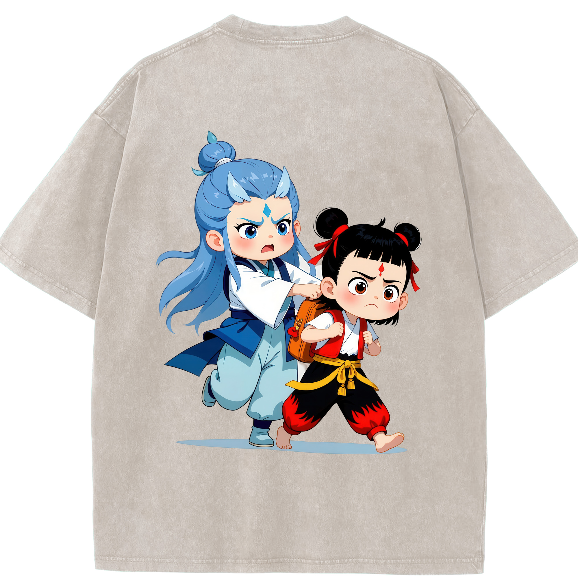 （画像用） Ne Zha 2 ナタ 魔童の大暴れ 綿100% ヴィンテージ風 半袖Tシャツ（背面プリント）