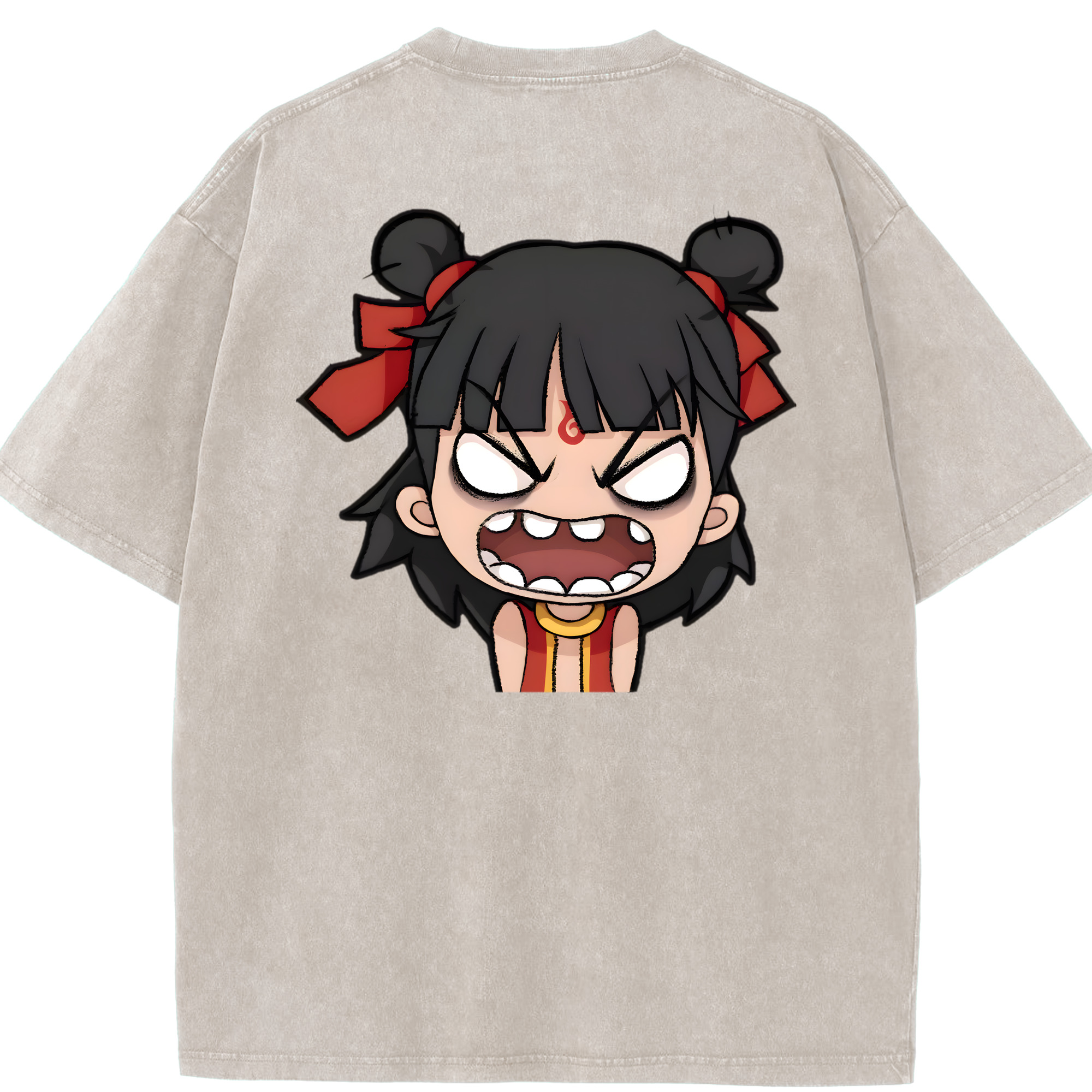 （画像用） Ne Zha 2 ナタ 魔童の大暴れ 綿100% ヴィンテージ風 半袖Tシャツ（背面プリント）