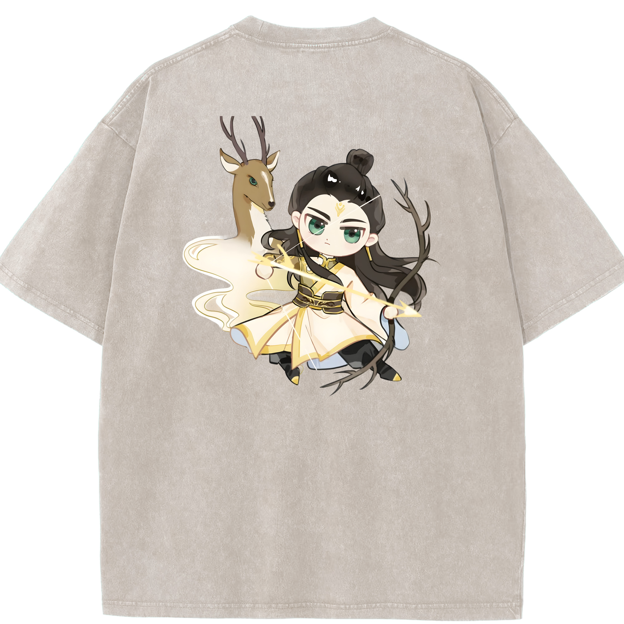 （画像用） Ne Zha 2 ナタ 魔童の大暴れ 綿100% ヴィンテージ風 半袖Tシャツ（背面プリント）