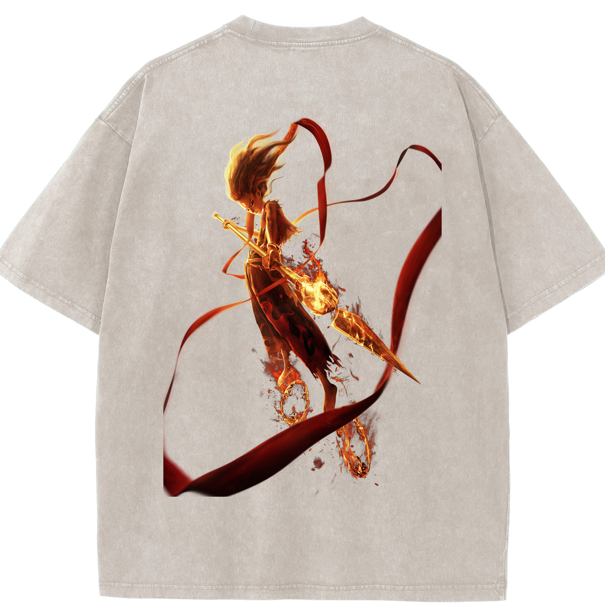 （画像用） Ne Zha 2 ナタ 魔童の大暴れ 綿100% ヴィンテージ風 半袖Tシャツ（背面プリント）