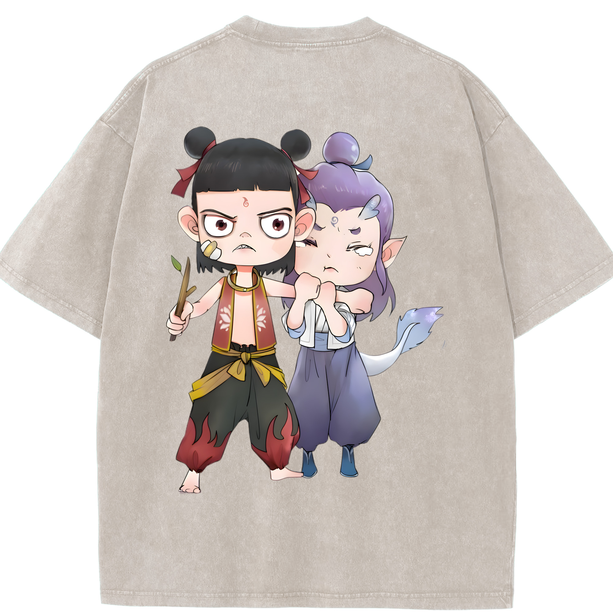 （画像用） Ne Zha 2 ナタ 魔童の大暴れ 綿100% ヴィンテージ風 半袖Tシャツ（背面プリント）