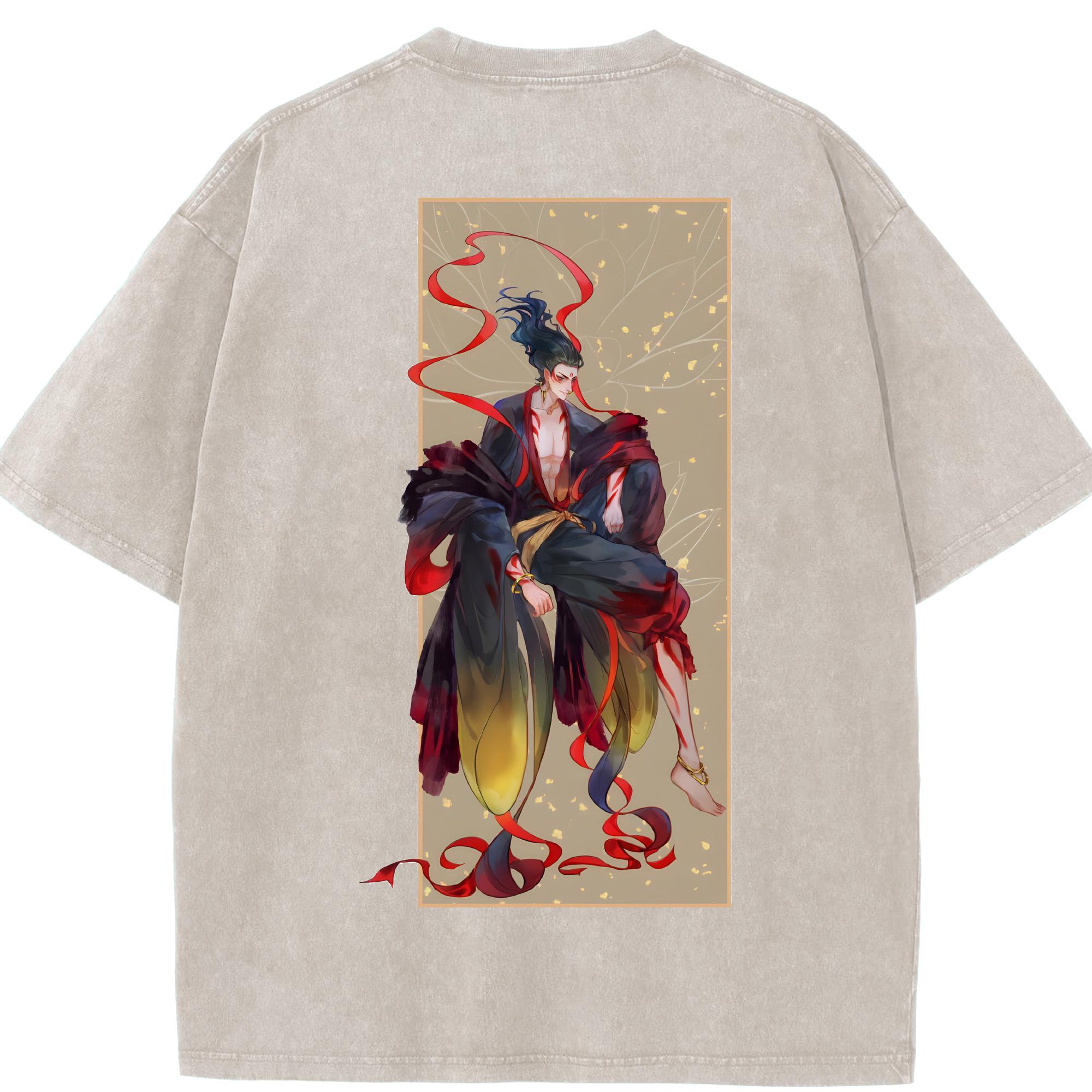 （画像用） Ne Zha 2 ナタ 魔童の大暴れ 綿100% ヴィンテージ風 半袖Tシャツ（背面プリント）