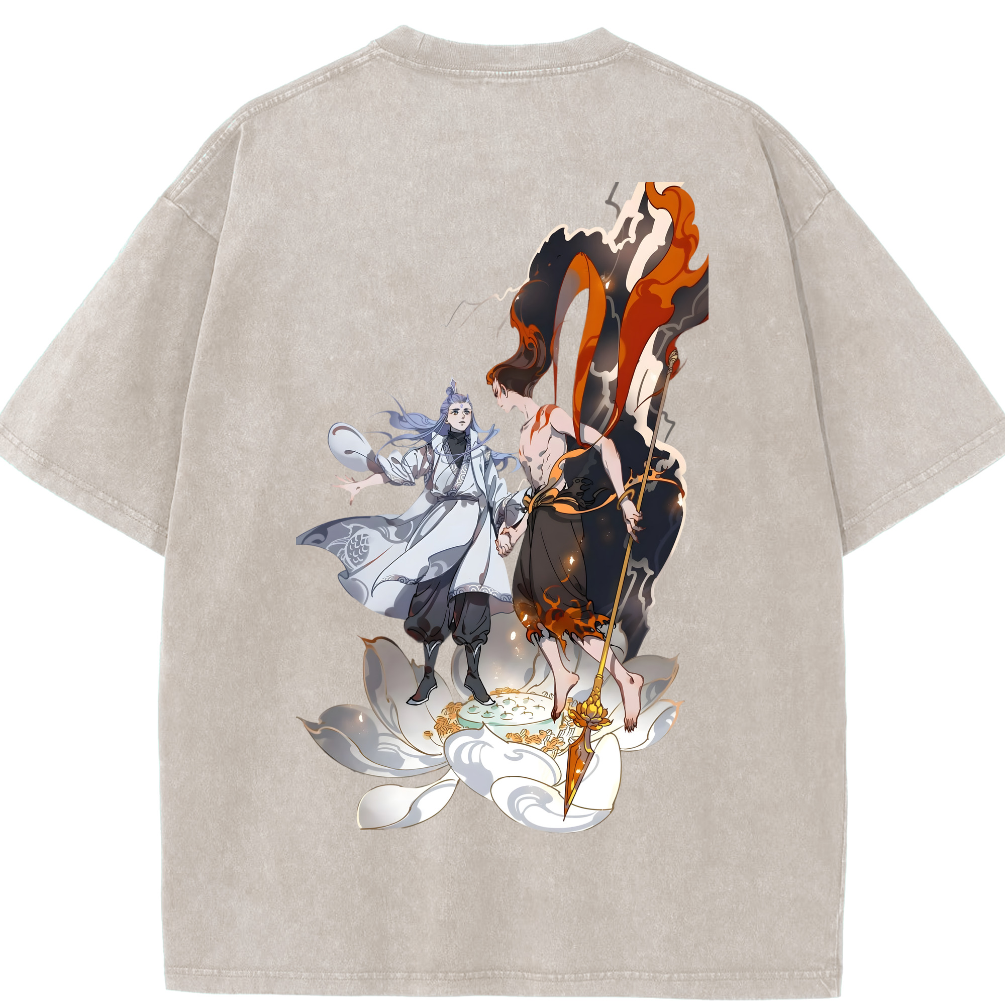 （画像用） Ne Zha 2 ナタ 魔童の大暴れ 綿100% ヴィンテージ風 半袖Tシャツ（背面プリント）