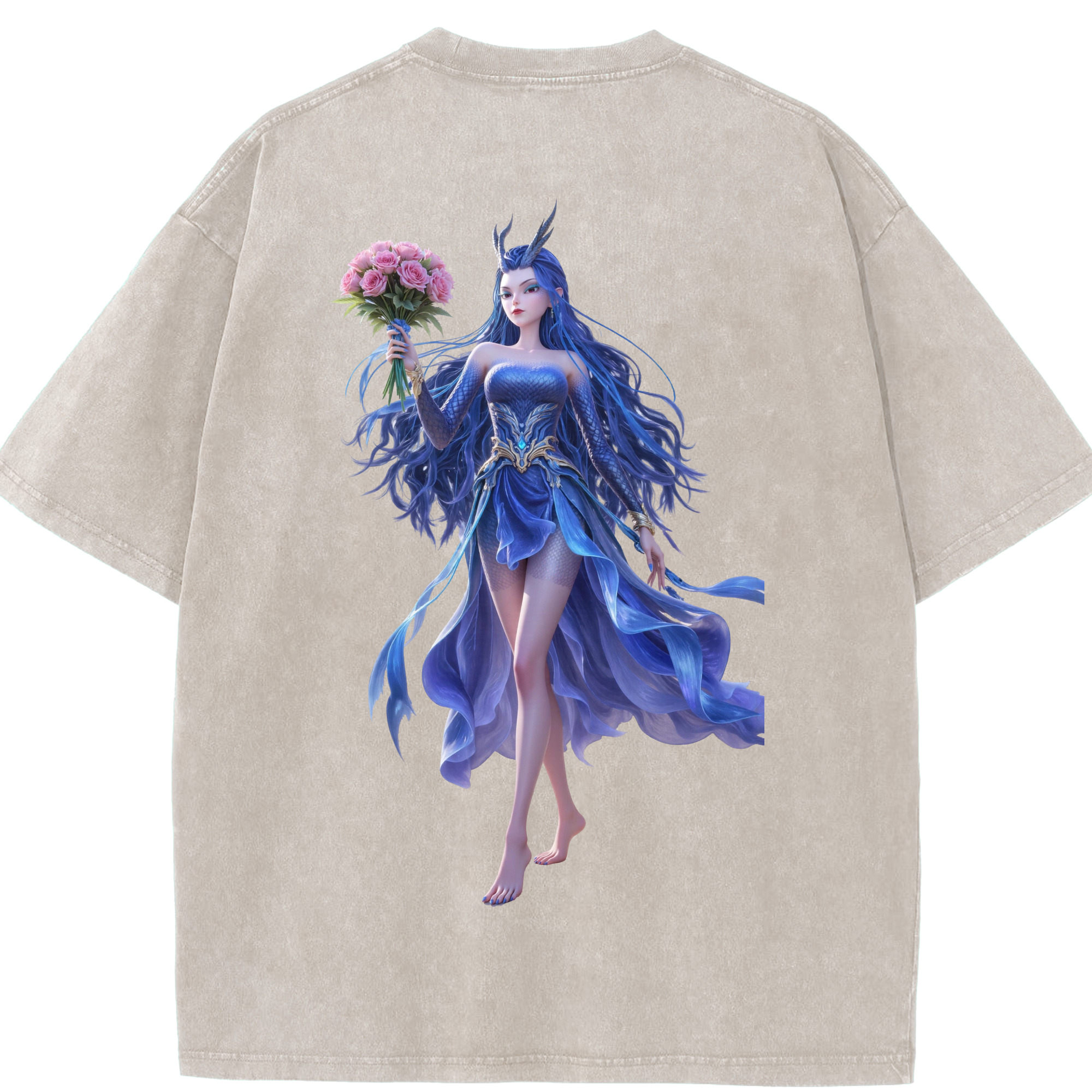 （画像用） Ne Zha 2 ナタ 魔童の大暴れ 綿100% ヴィンテージ風 半袖Tシャツ（背面プリント）