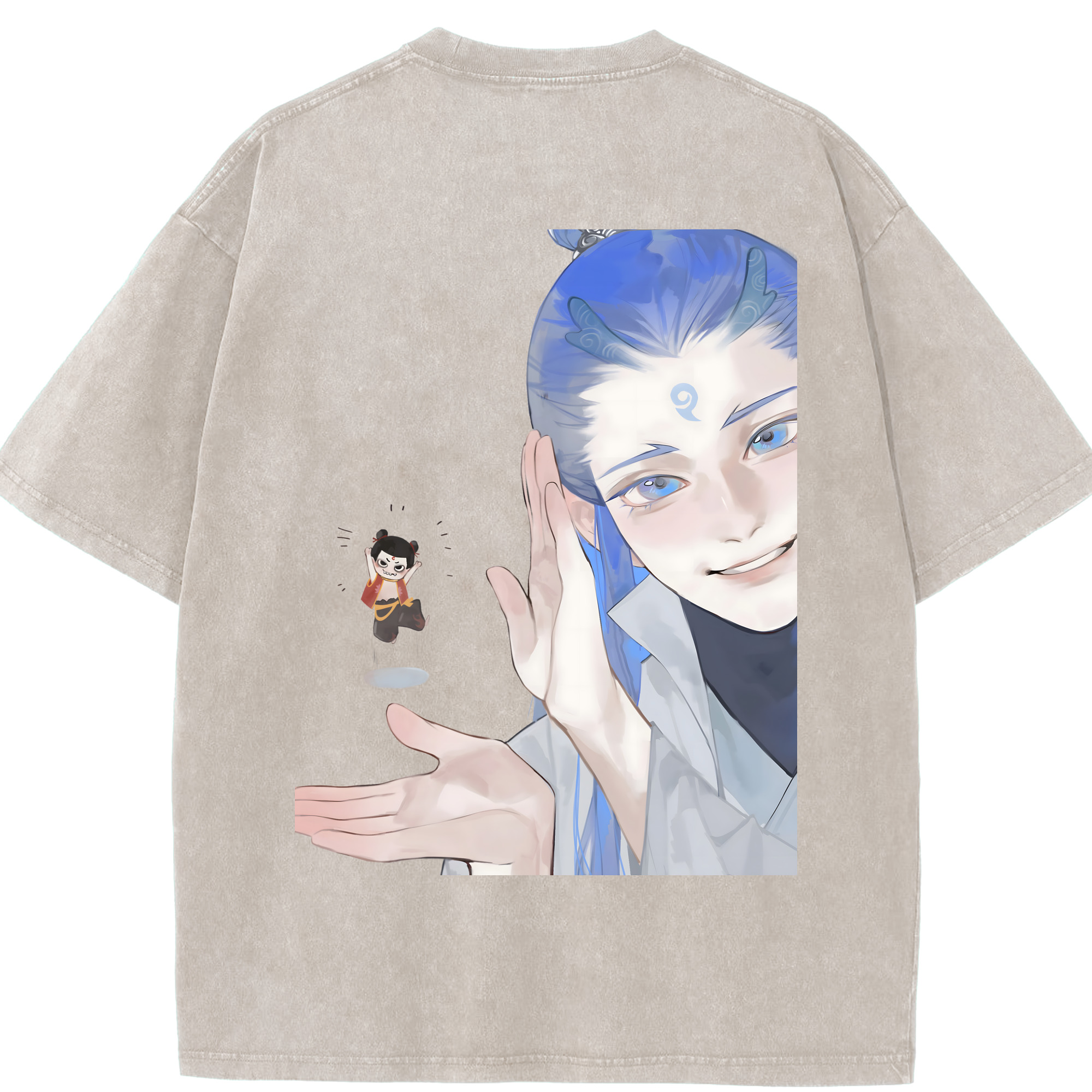 （画像用） Ne Zha 2 ナタ 魔童の大暴れ 綿100% ヴィンテージ風 半袖Tシャツ（背面プリント）