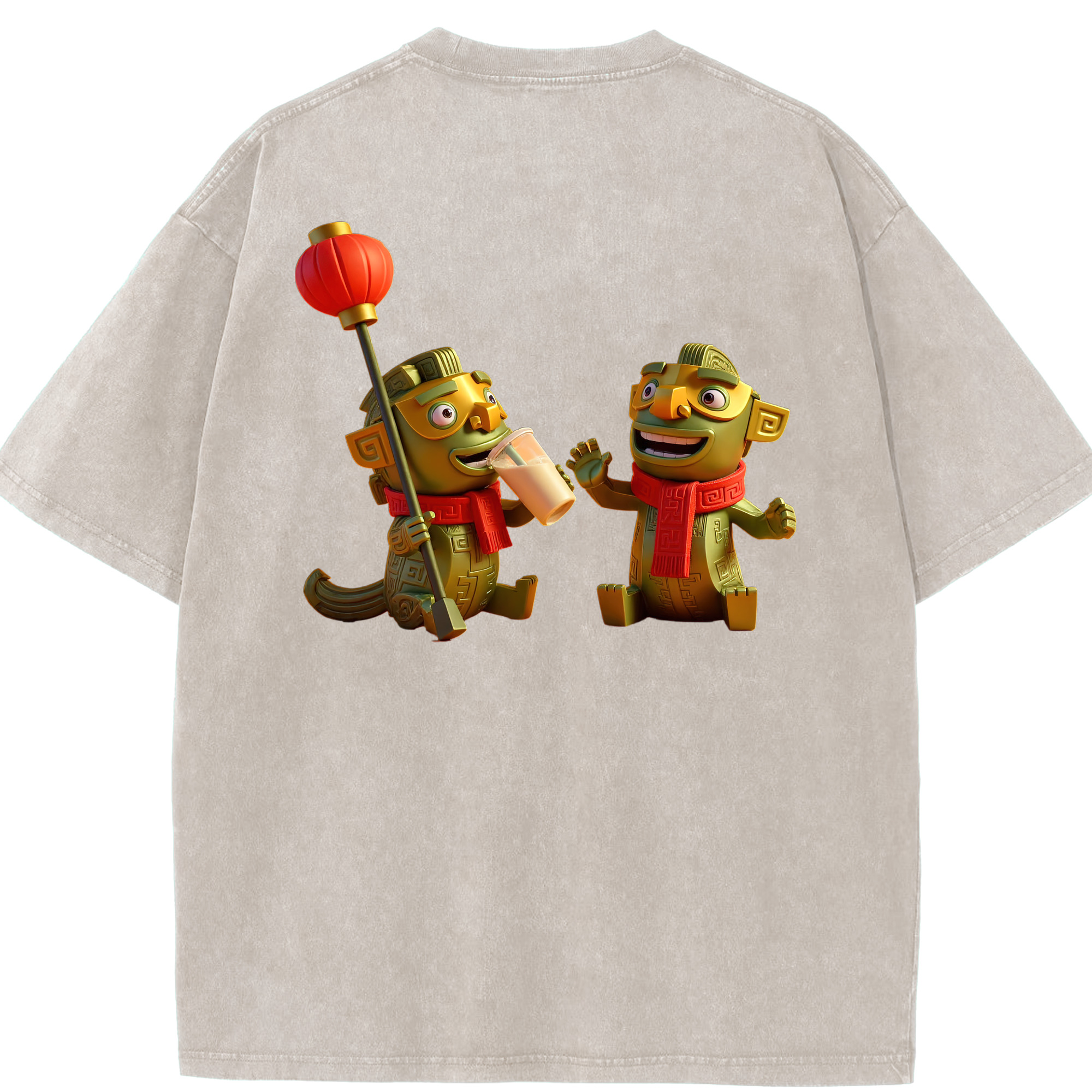 （画像用） Ne Zha 2 ナタ 魔童の大暴れ 綿100% ヴィンテージ風 半袖Tシャツ（背面プリント）