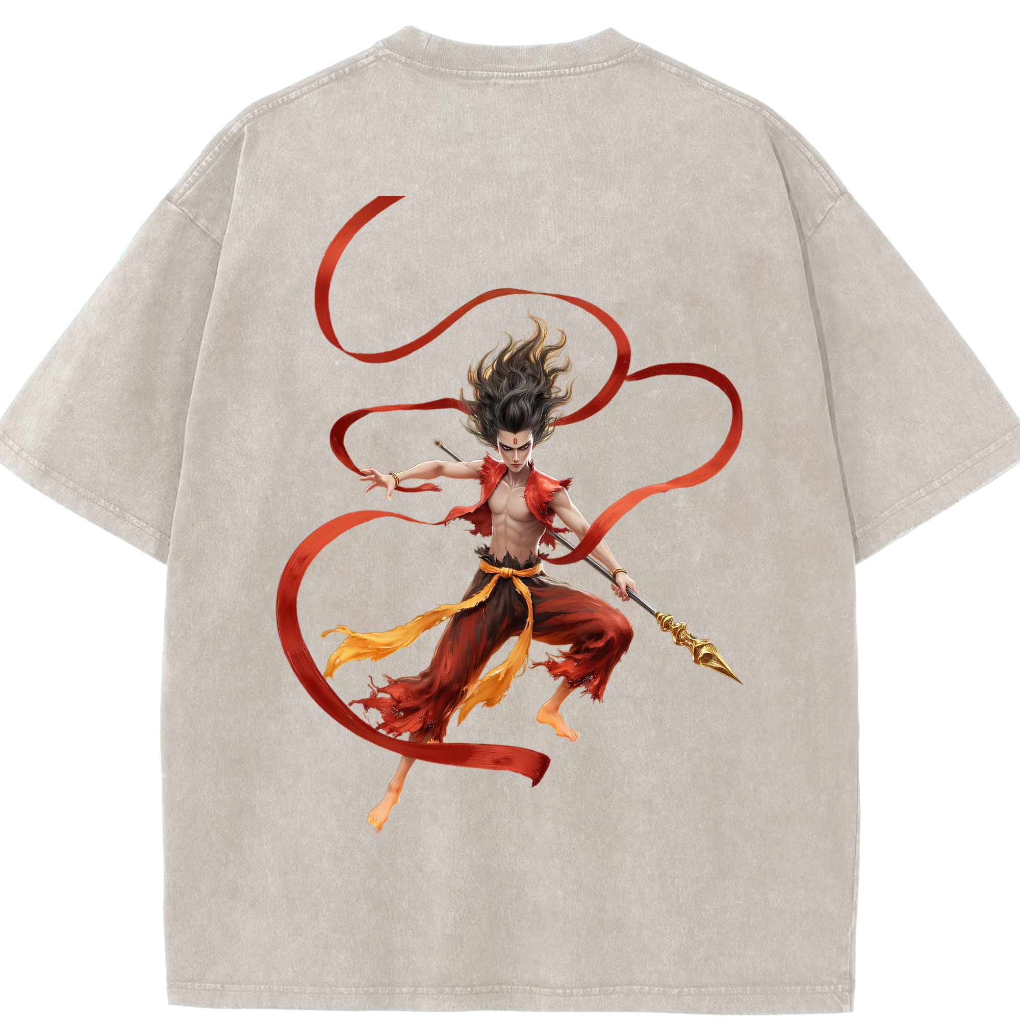 （画像用） Ne Zha 2 ナタ 魔童の大暴れ 綿100% ヴィンテージ風 半袖Tシャツ（背面プリント）