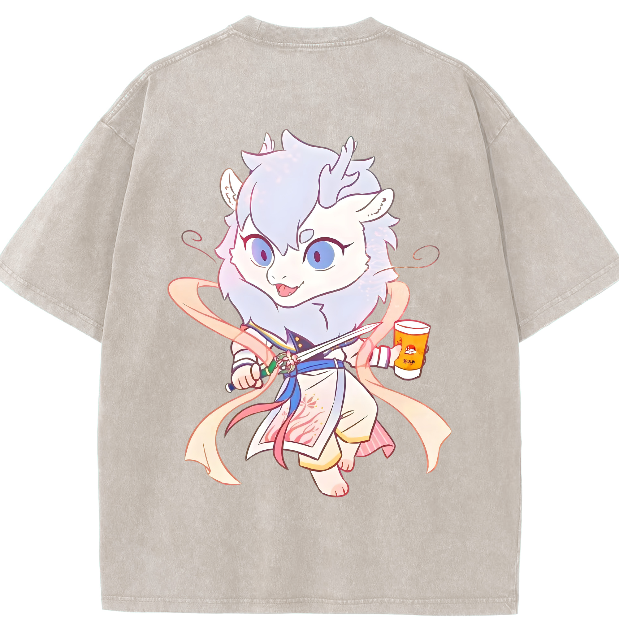 （画像用） Ne Zha 2 ナタ 魔童の大暴れ 綿100% ヴィンテージ風 半袖Tシャツ（背面プリント）