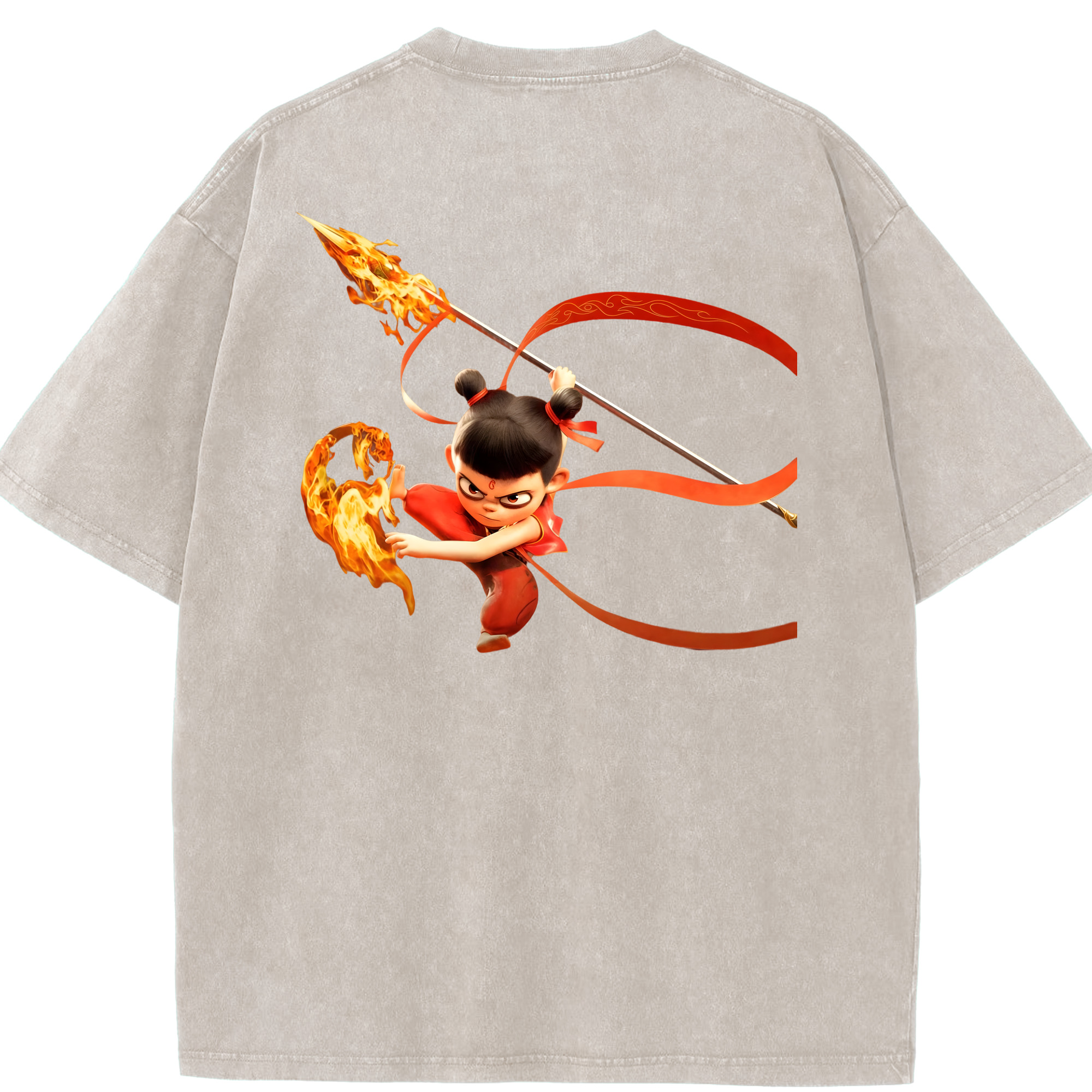 （画像用） Ne Zha 2 ナタ 魔童の大暴れ 綿100% ヴィンテージ風 半袖Tシャツ（背面プリント）