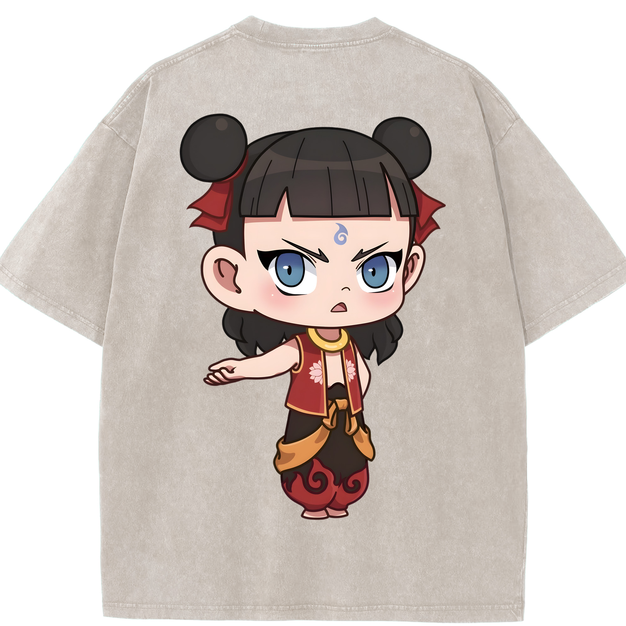 （画像用） Ne Zha 2 ナタ 魔童の大暴れ 綿100% ヴィンテージ風 半袖Tシャツ（背面プリント）