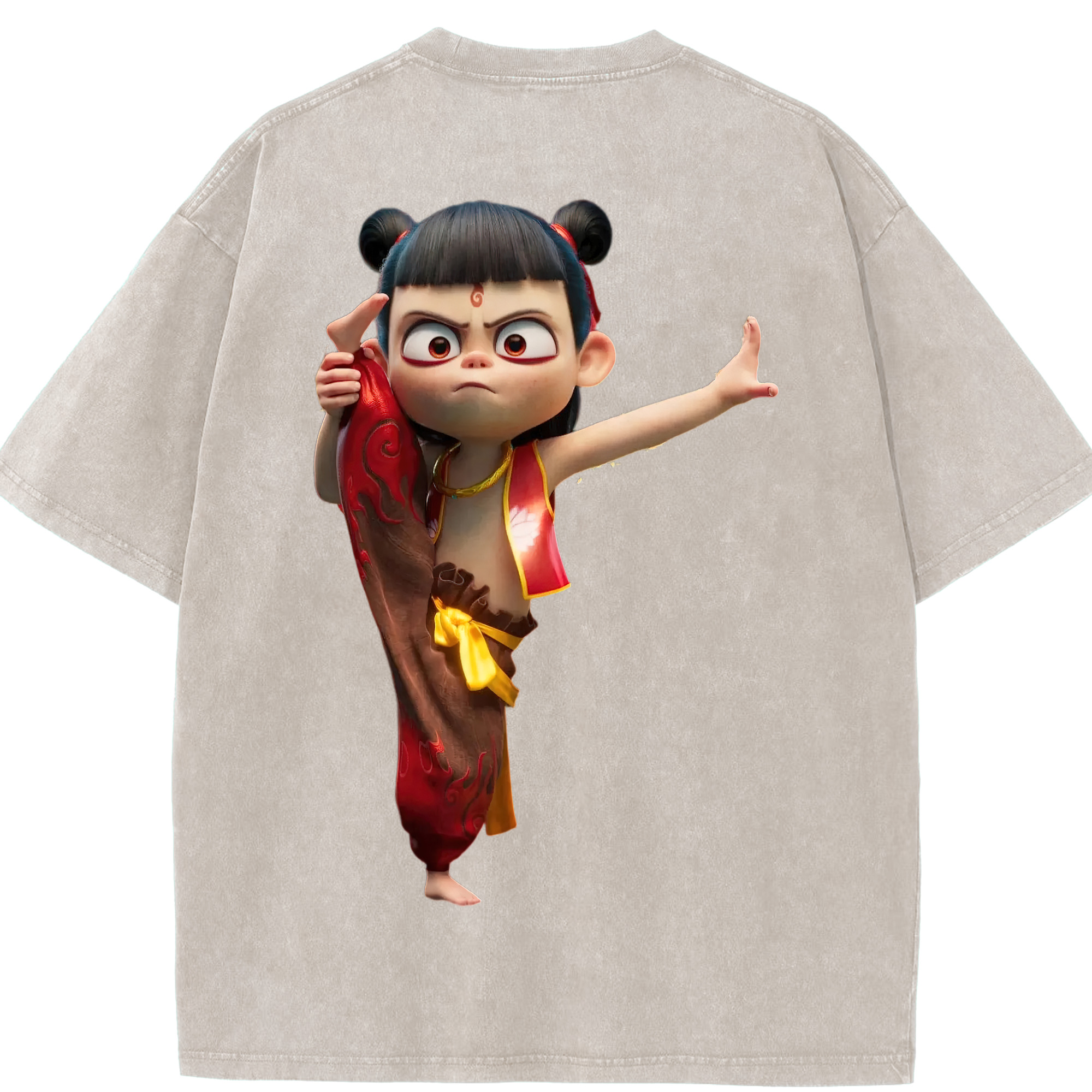（画像用） Ne Zha 2 ナタ 魔童の大暴れ 綿100% ヴィンテージ風 半袖Tシャツ（背面プリント）