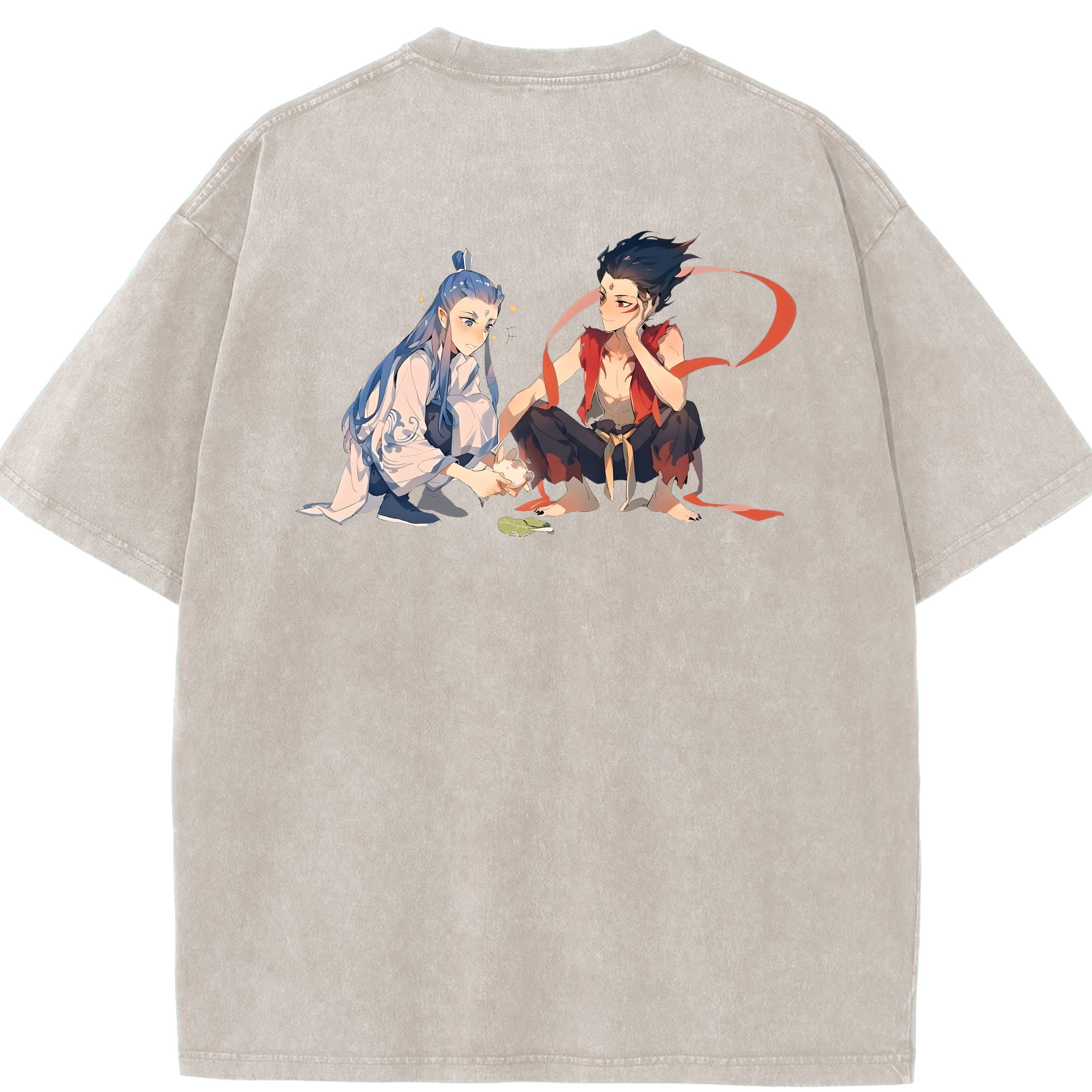（画像用） Ne Zha 2 ナタ 魔童の大暴れ 綿100% ヴィンテージ風 半袖Tシャツ（背面プリント）