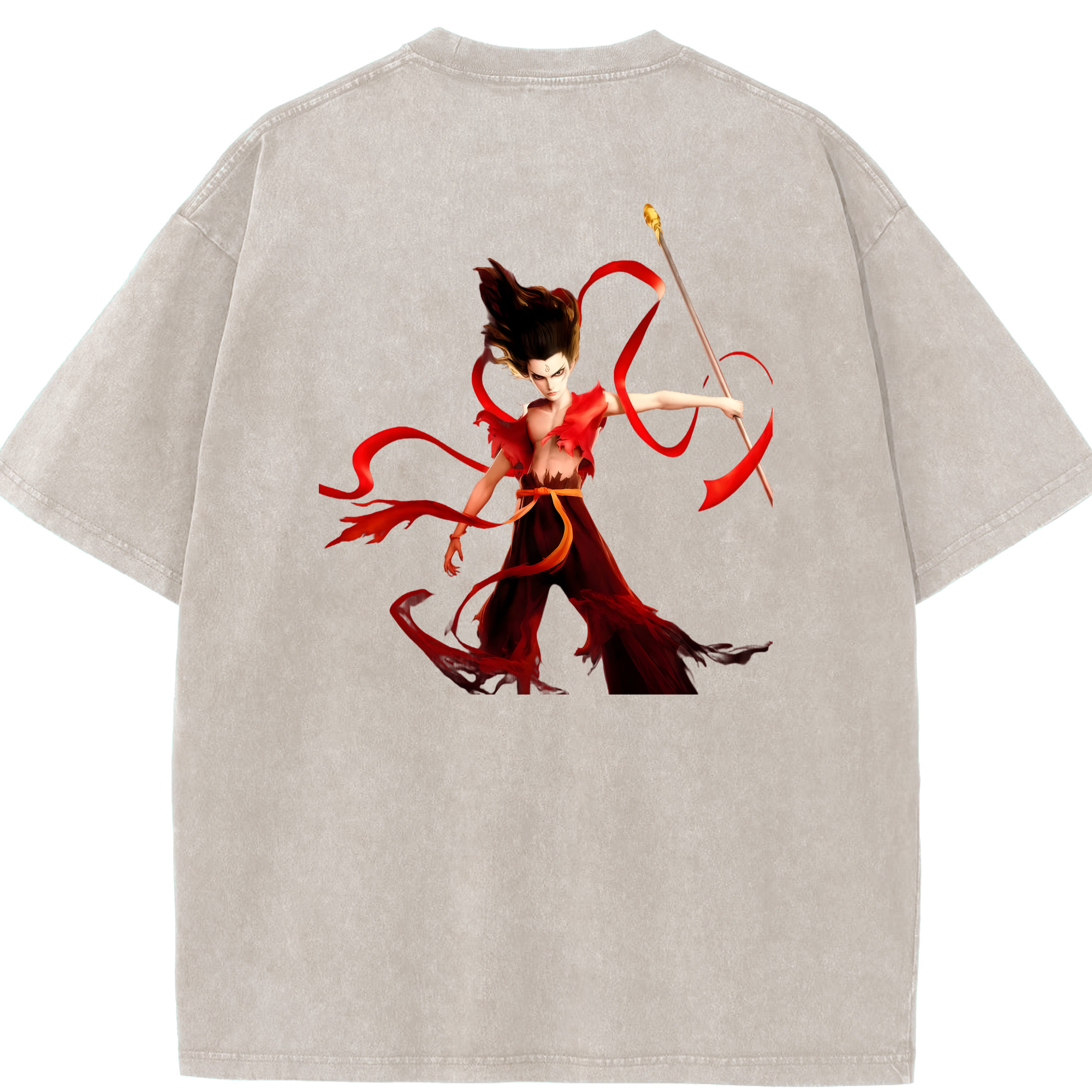 （画像用） Ne Zha 2 ナタ 魔童の大暴れ 綿100% ヴィンテージ風 半袖Tシャツ（背面プリント）