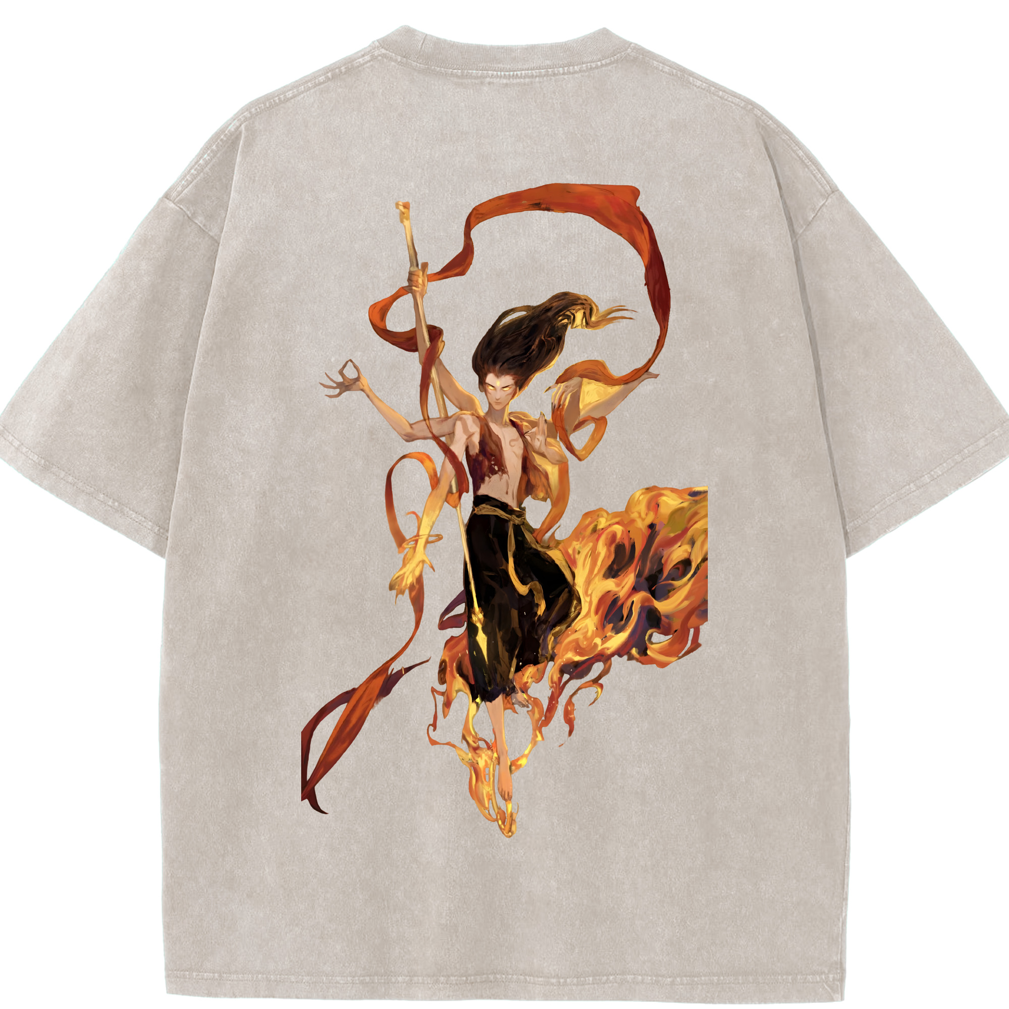 （画像用） Ne Zha 2 ナタ 魔童の大暴れ 綿100% ヴィンテージ風 半袖Tシャツ（背面プリント）