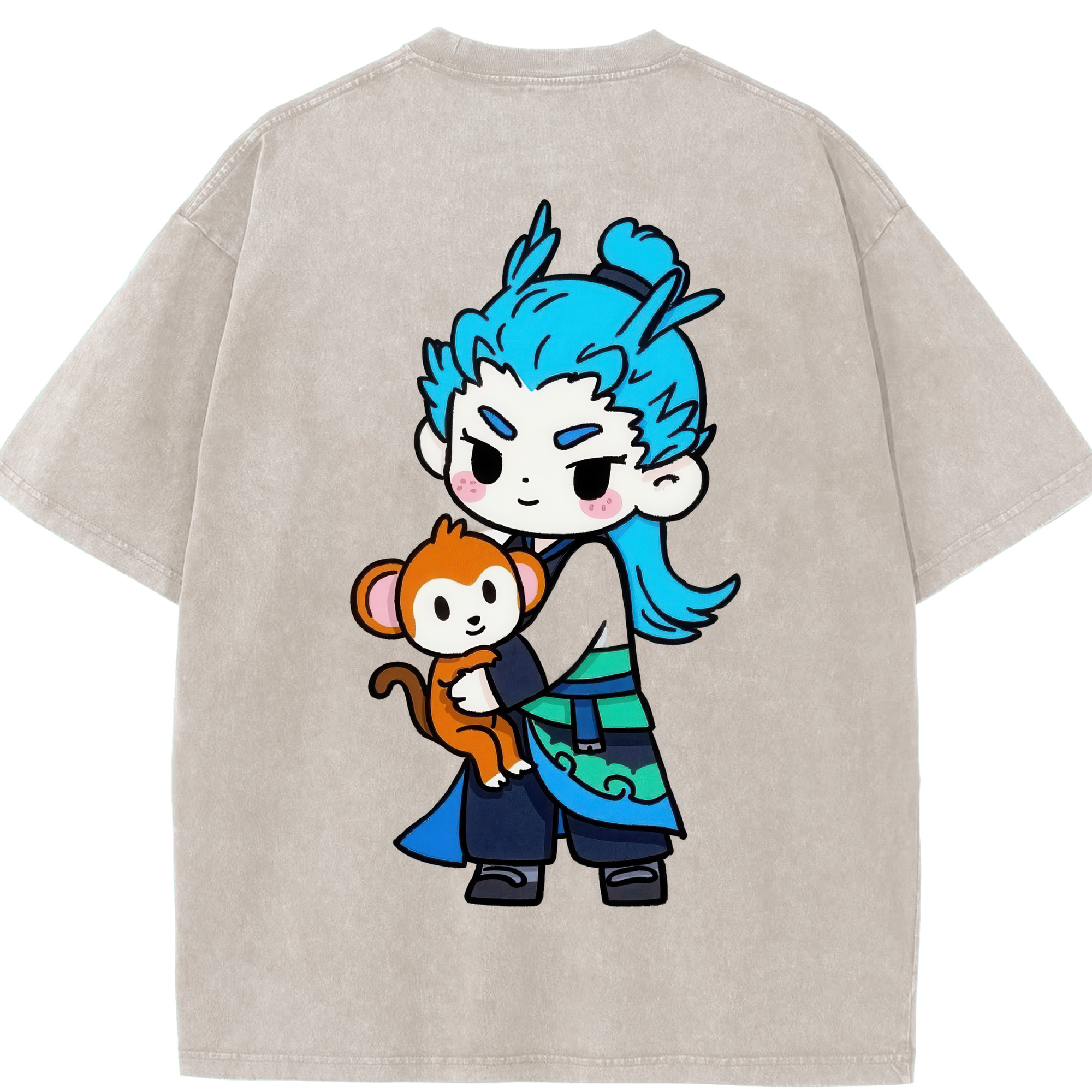 （画像用） Ne Zha 2 ナタ 魔童の大暴れ 綿100% ヴィンテージ風 半袖Tシャツ（背面プリント）