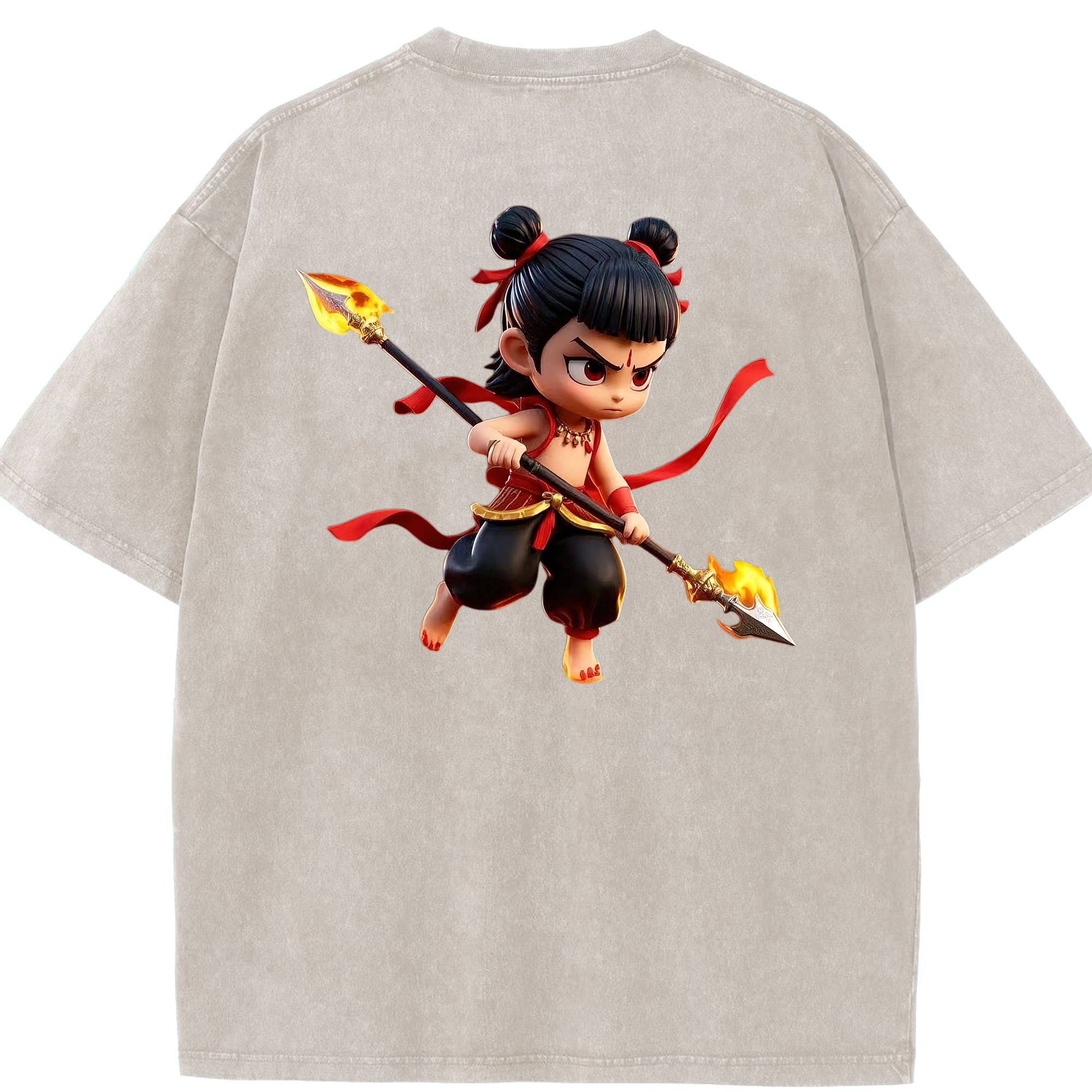 （画像用） Ne Zha 2 ナタ 魔童の大暴れ 綿100% ヴィンテージ風 半袖Tシャツ（背面プリント）