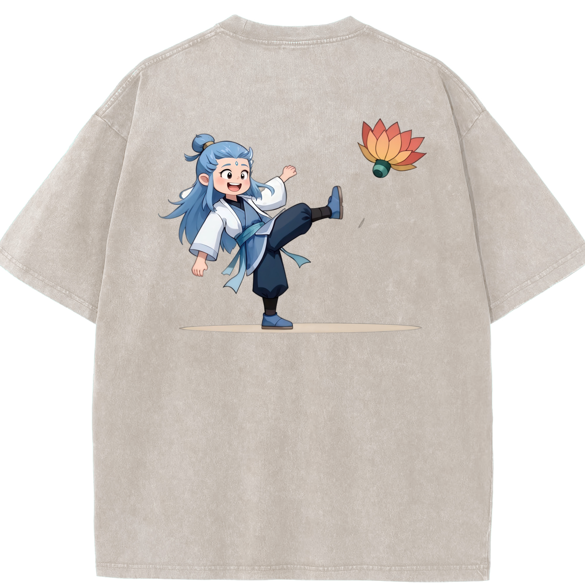 （画像用） Ne Zha 2 ナタ 魔童の大暴れ 綿100% ヴィンテージ風 半袖Tシャツ（背面プリント）