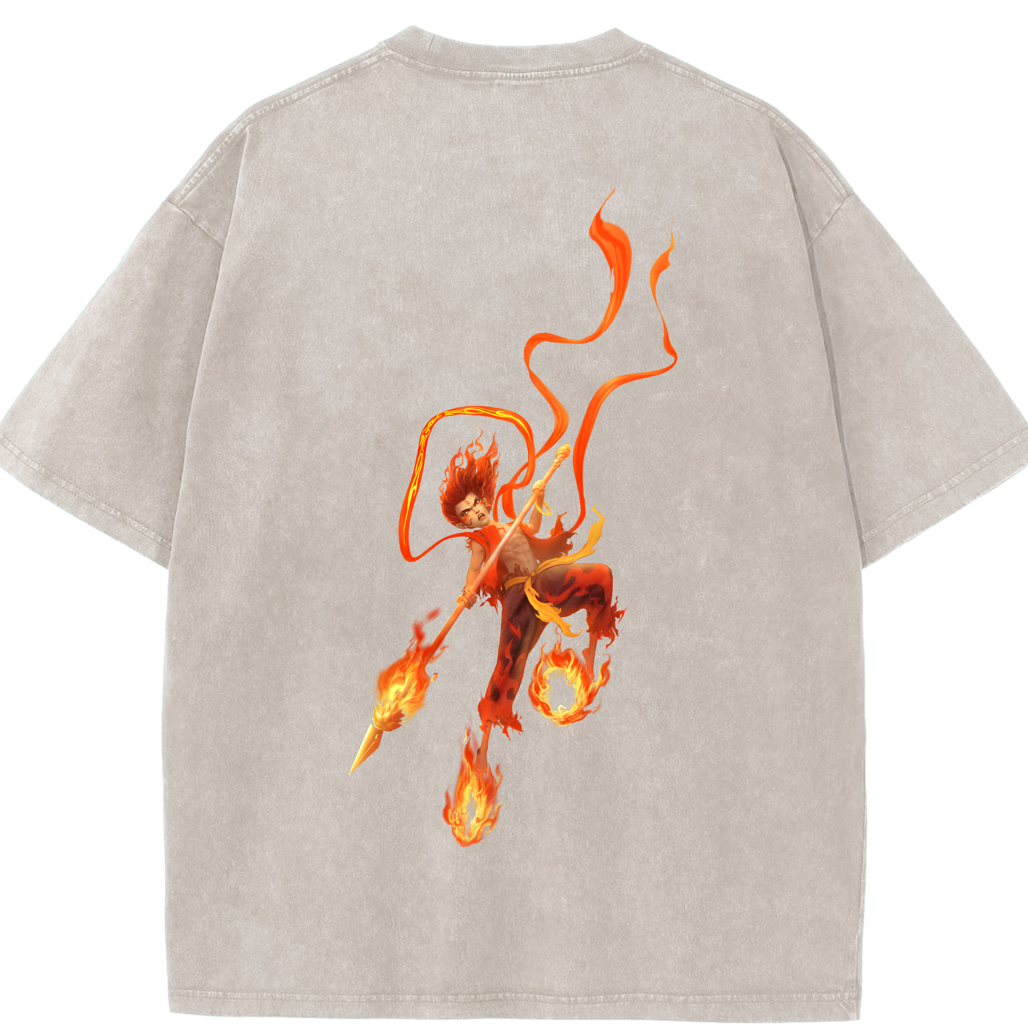 （画像用） Ne Zha 2 ナタ 魔童の大暴れ 綿100% ヴィンテージ風 半袖Tシャツ（背面プリント）