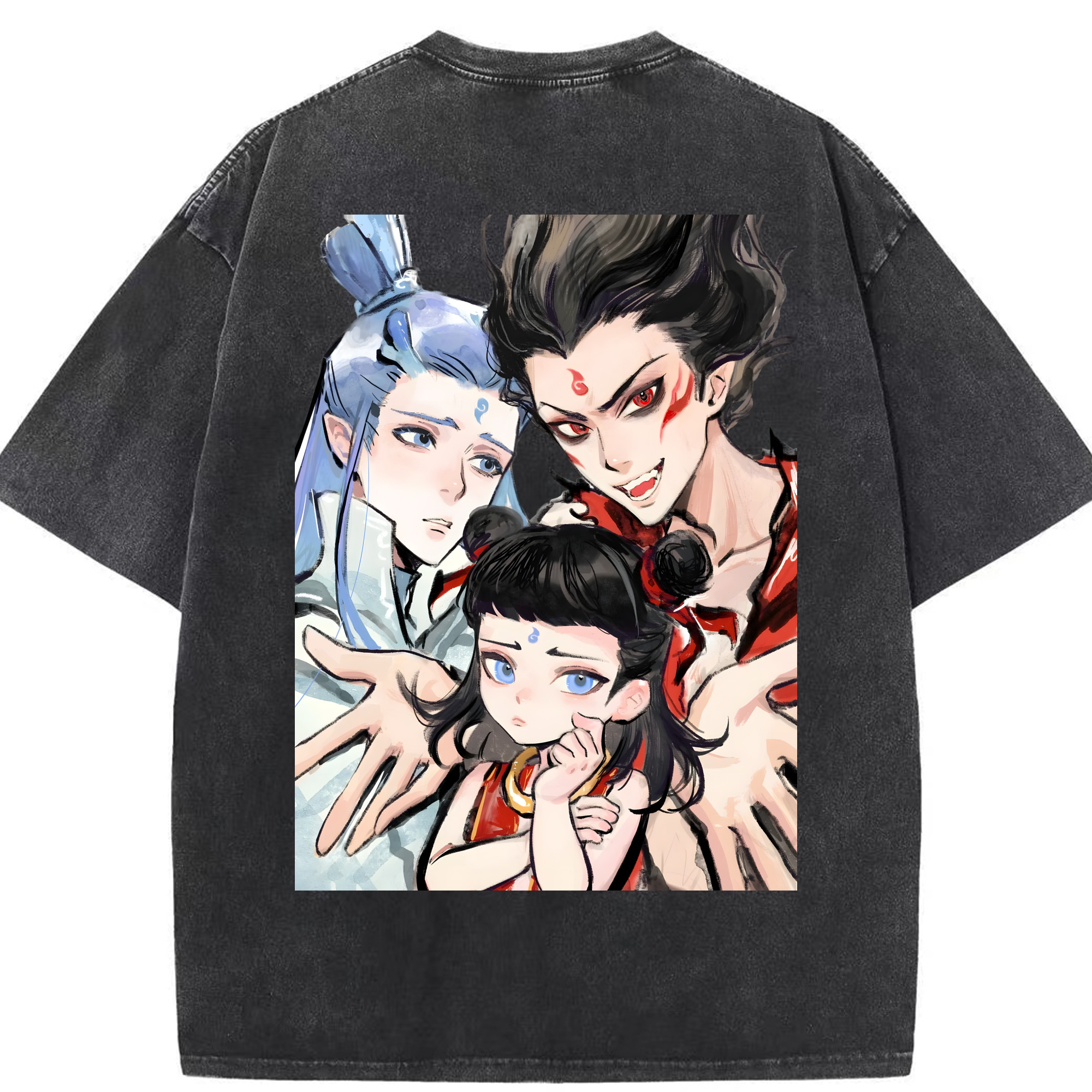 （画像用） Ne Zha 2 ナタ 魔童の大暴れ 綿100% ヴィンテージ風 半袖Tシャツ（背面プリント）